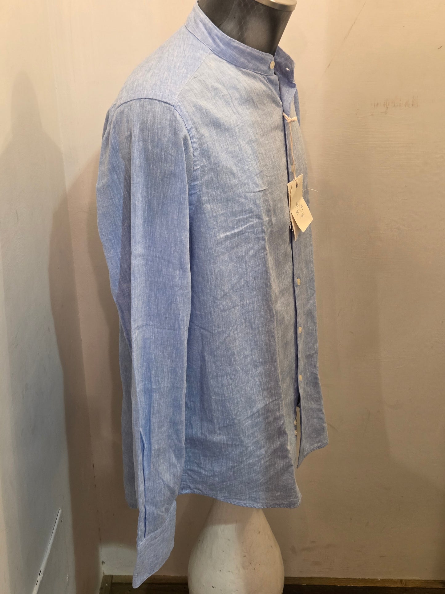 CAMICIA COREANA GMF CELESTE COTONE E LINO