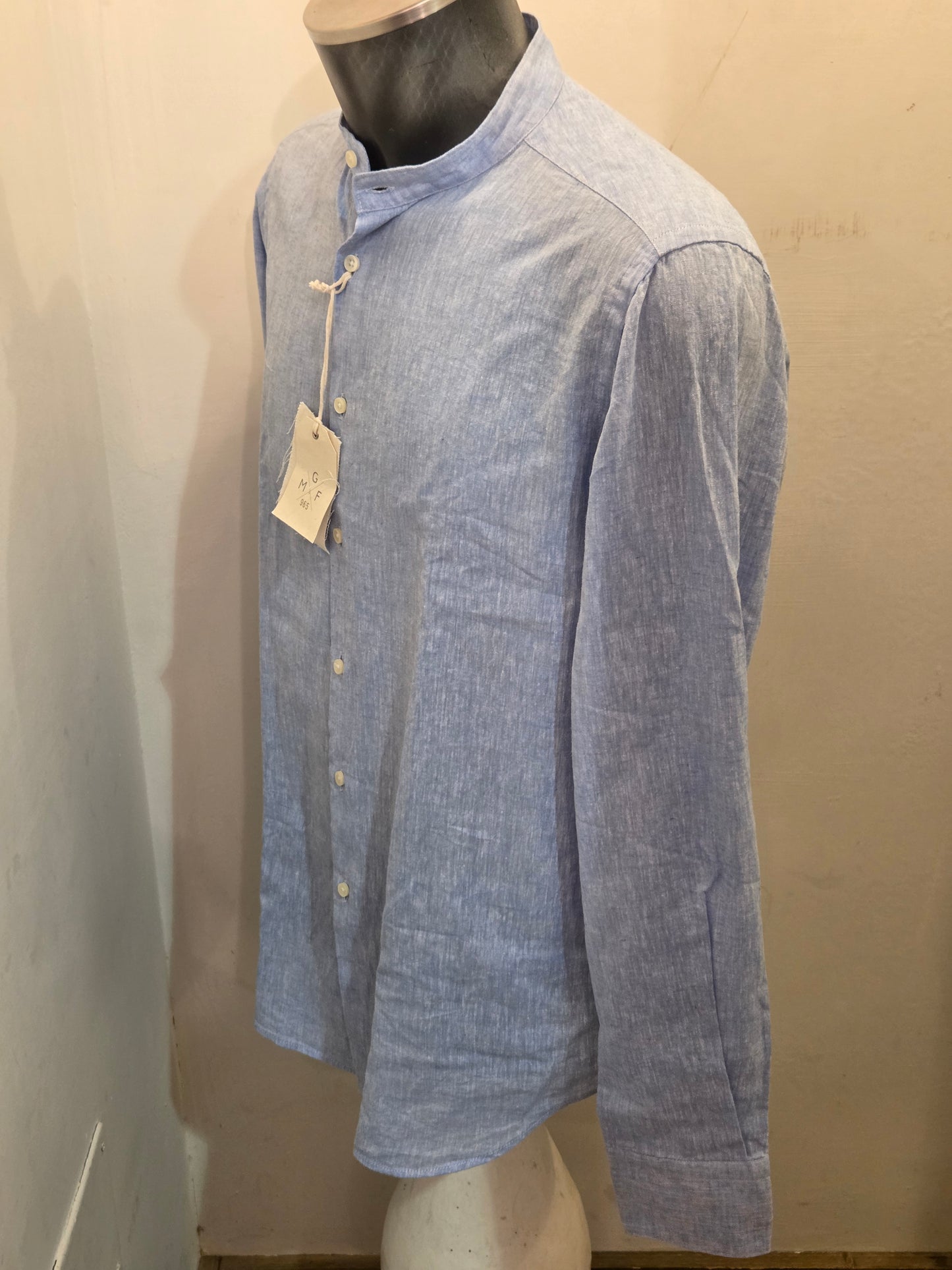 CAMICIA COREANA GMF CELESTE COTONE E LINO