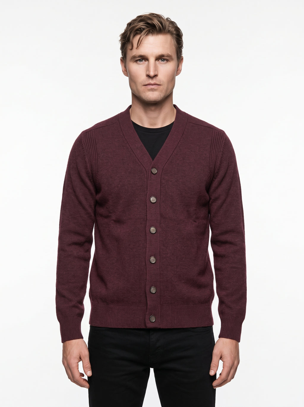 ANERKJENDT AKSVEND LAMBSWOOL CARDIGAN COLOR VINEYARD WINE