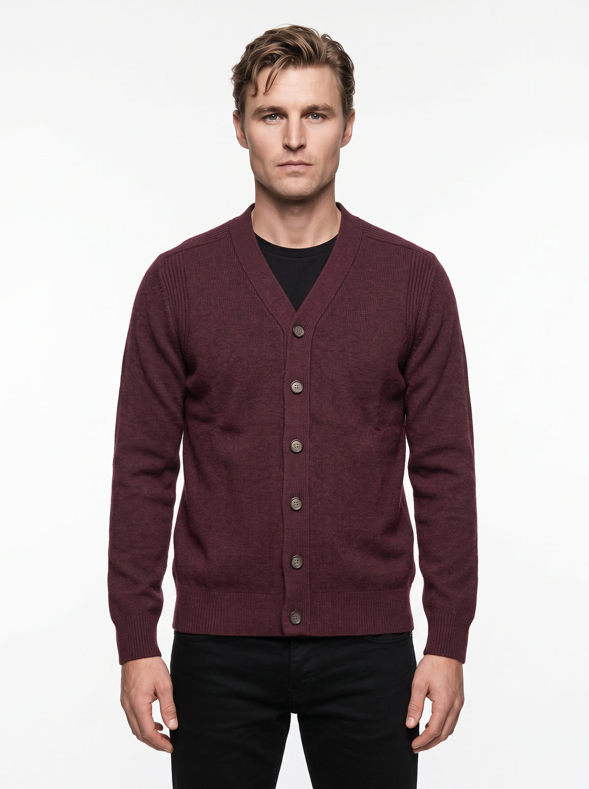 ANERKJENDT AKSVEND LAMBSWOOL CARDIGAN COLOR VINEYARD WINE