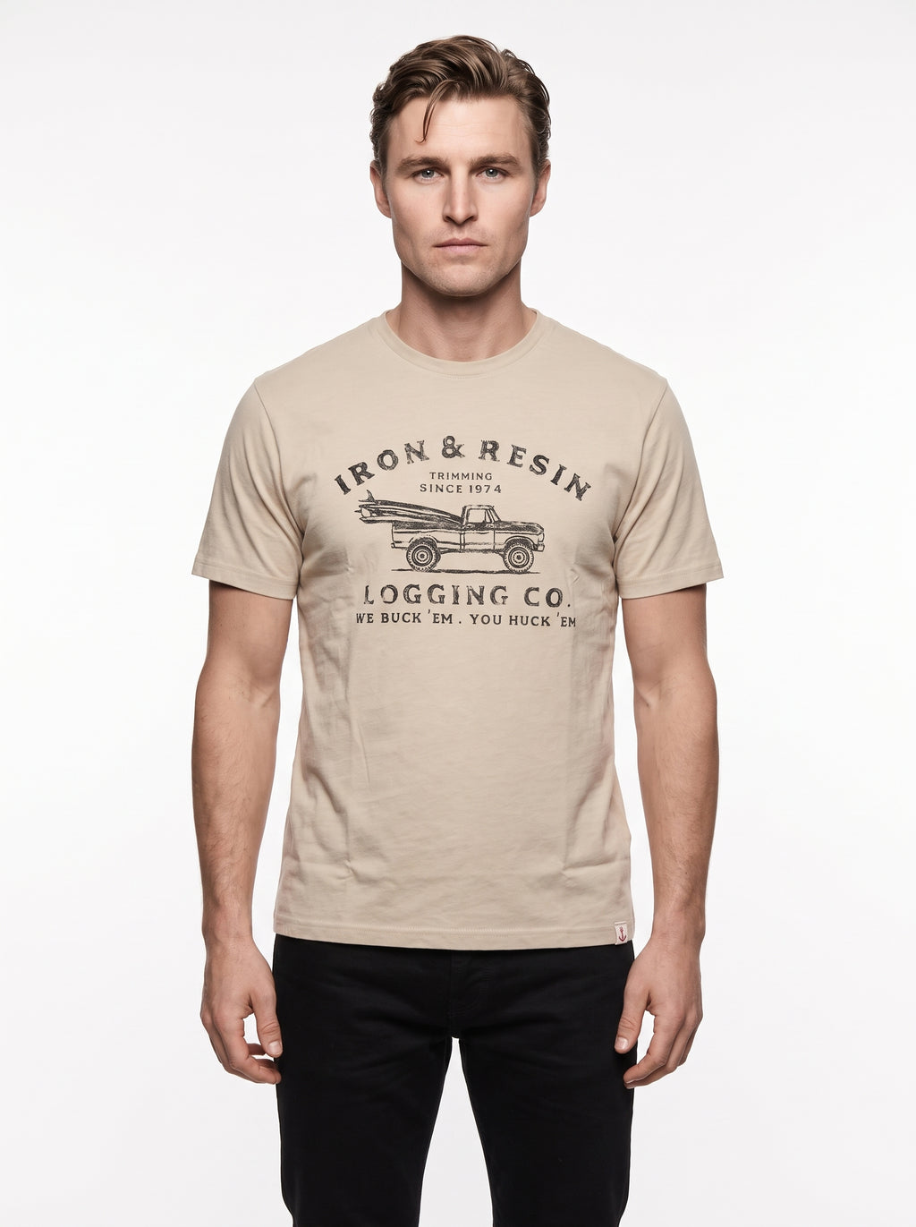 IRON AND RESIN T-SHIRT LOGGING TEE COLOR FIELD TAN 100% COTONE JERSEY 260g