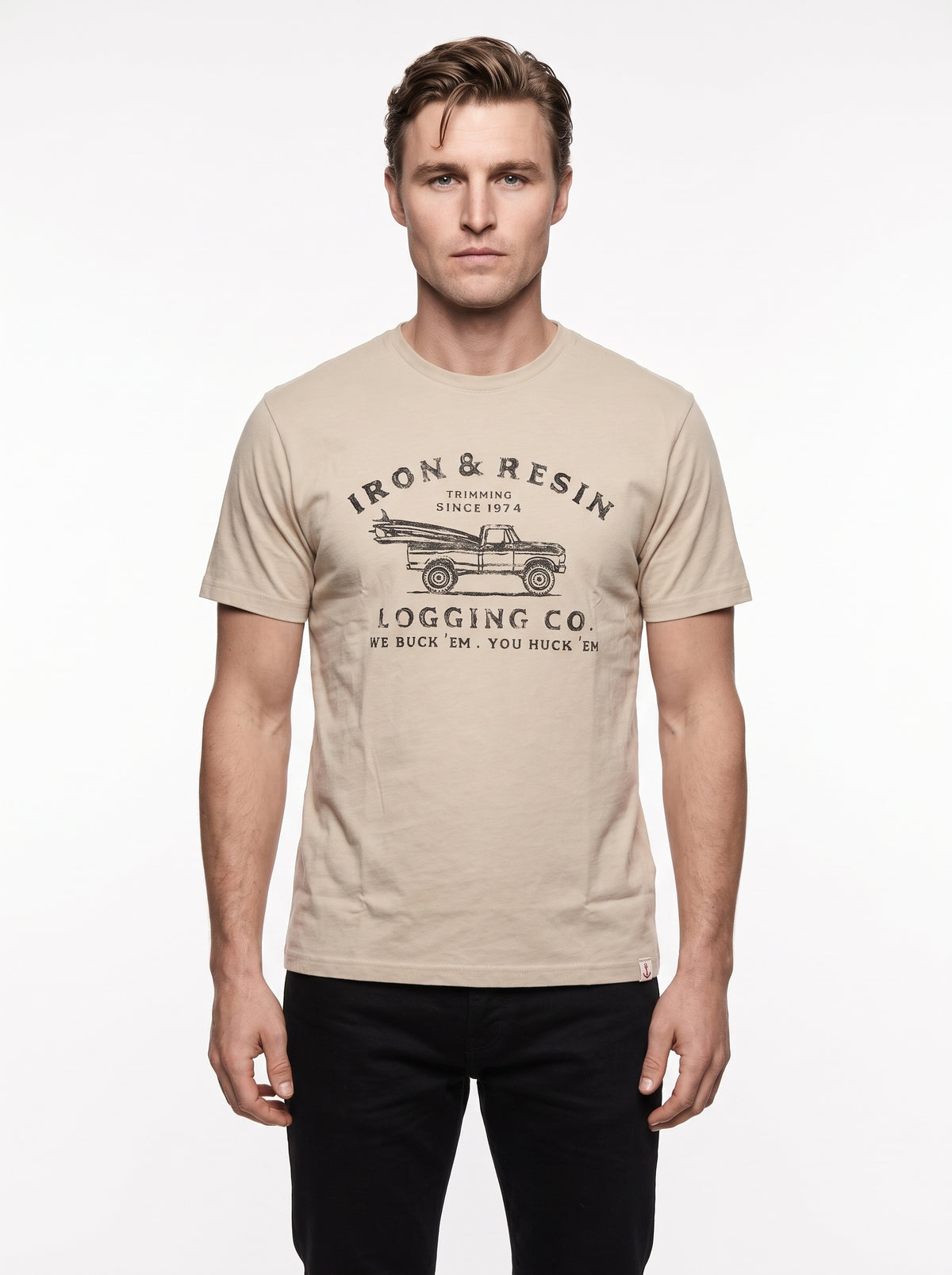 IRON AND RESIN T-SHIRT LOGGING TEE COLOR FIELD TAN 100% COTONE JERSEY 260g