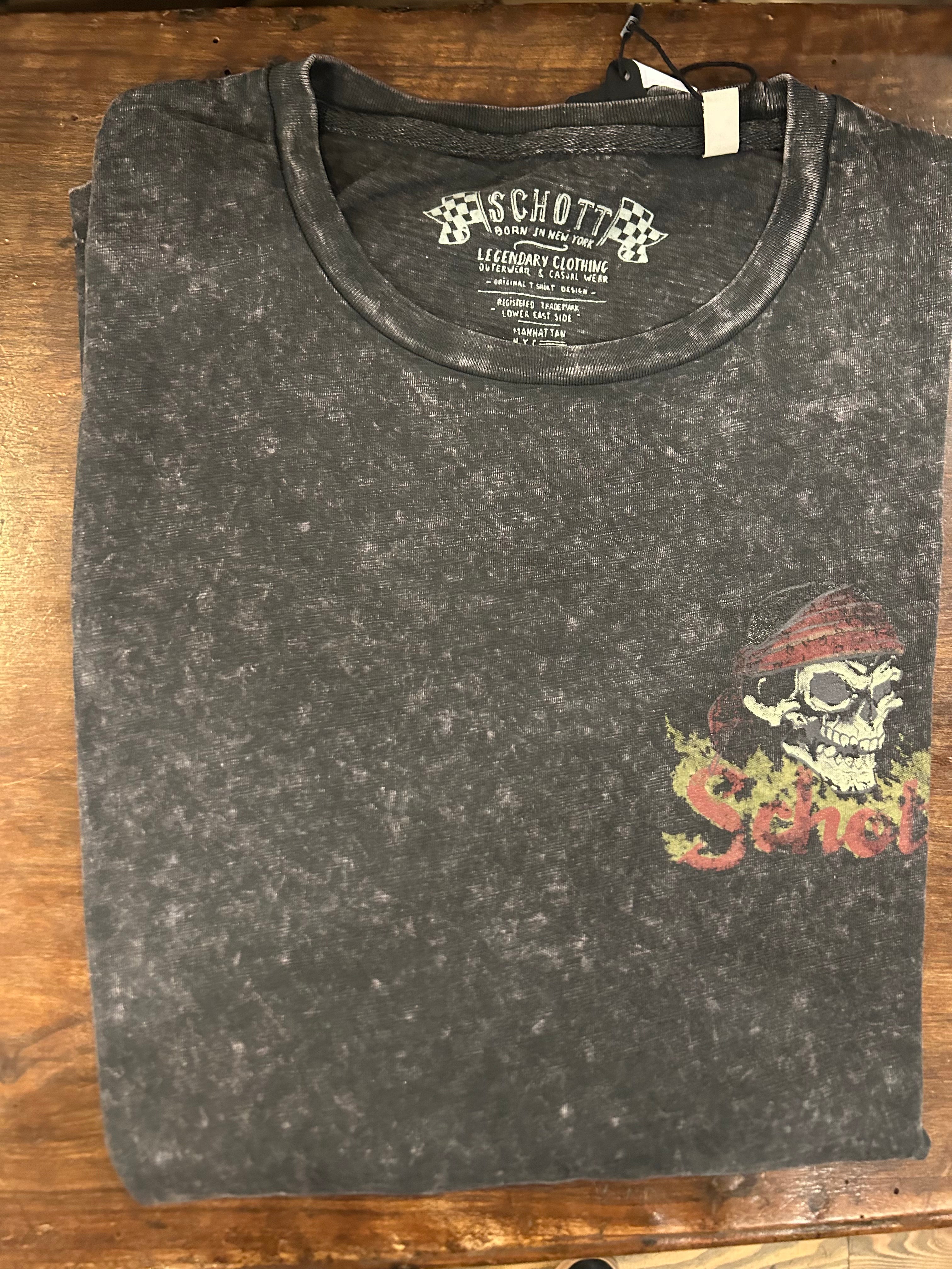 SCHOTT T-SHIRT COLORE WASHED BLACK VESTIBILITA’ REGOLARE 100% COTONE