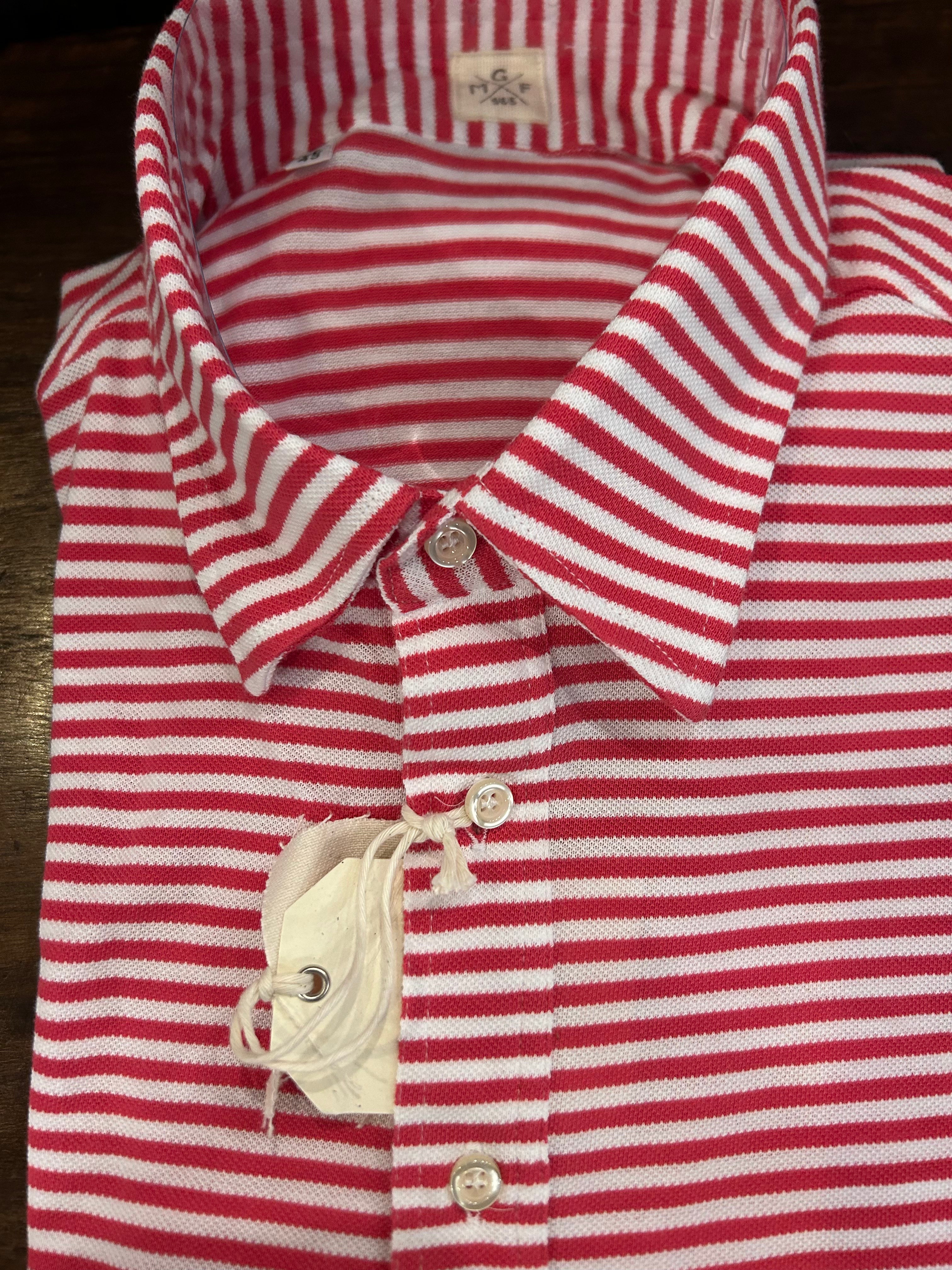 GMF CAMICIA/POLO IN PIQUET 4 BOTTONI VESTIBILITA’ COMODA RIGHE BIANCHE E ROSSE MADE IN ITALY