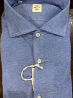 GMF CAMICIA FIT REGOLARE IN PIQUET COLORE CELESTE CON COLLO FRANCESE MADE IN ITALY