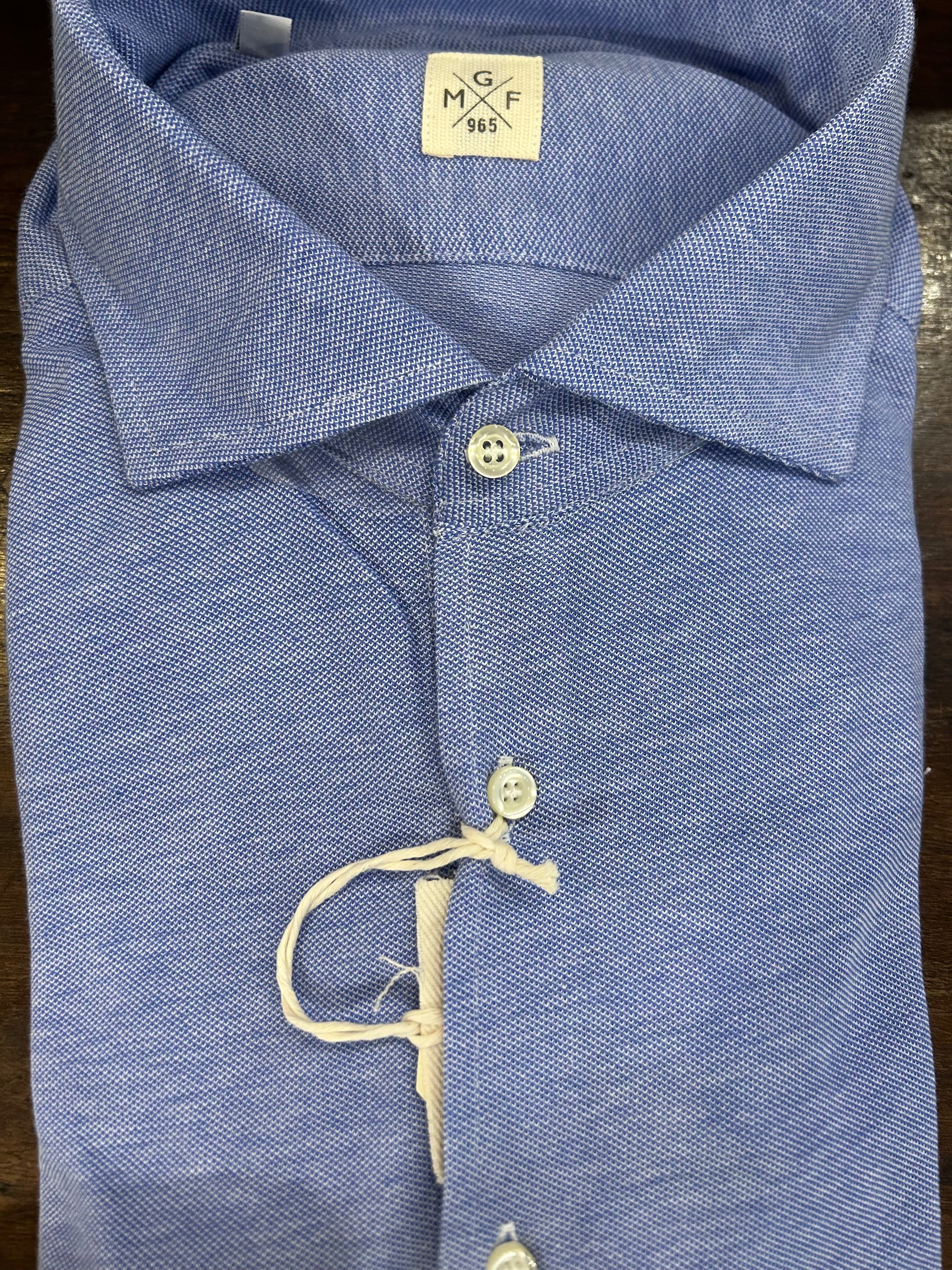GMF CAMICIA FIT REGOLARE IN PIQUET COLORE CELESTE CON COLLO FRANCESE MADE IN ITALY
