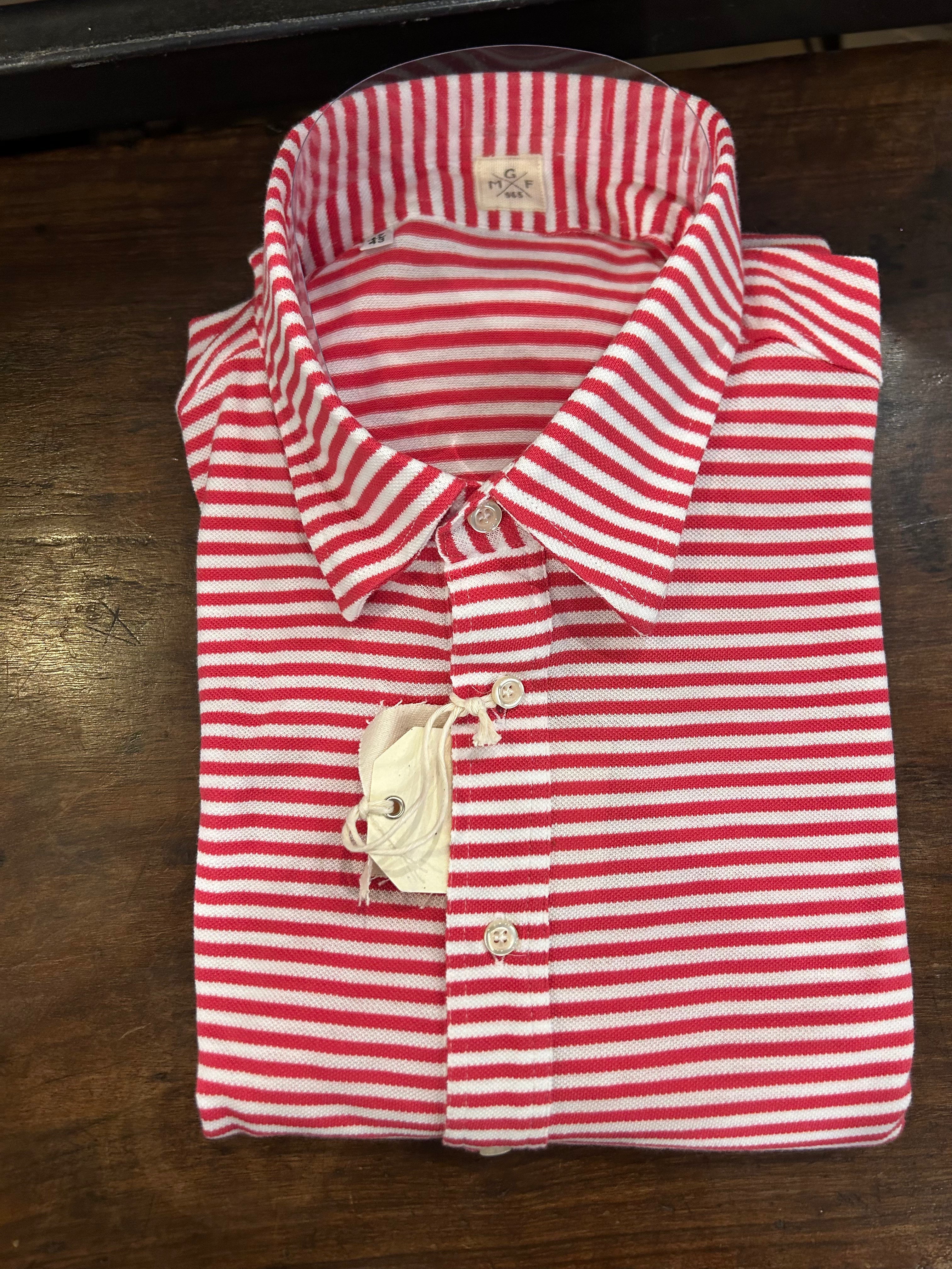 GMF CAMICIA/POLO IN PIQUET 4 BOTTONI VESTIBILITA’ COMODA RIGHE BIANCHE E ROSSE MADE IN ITALY