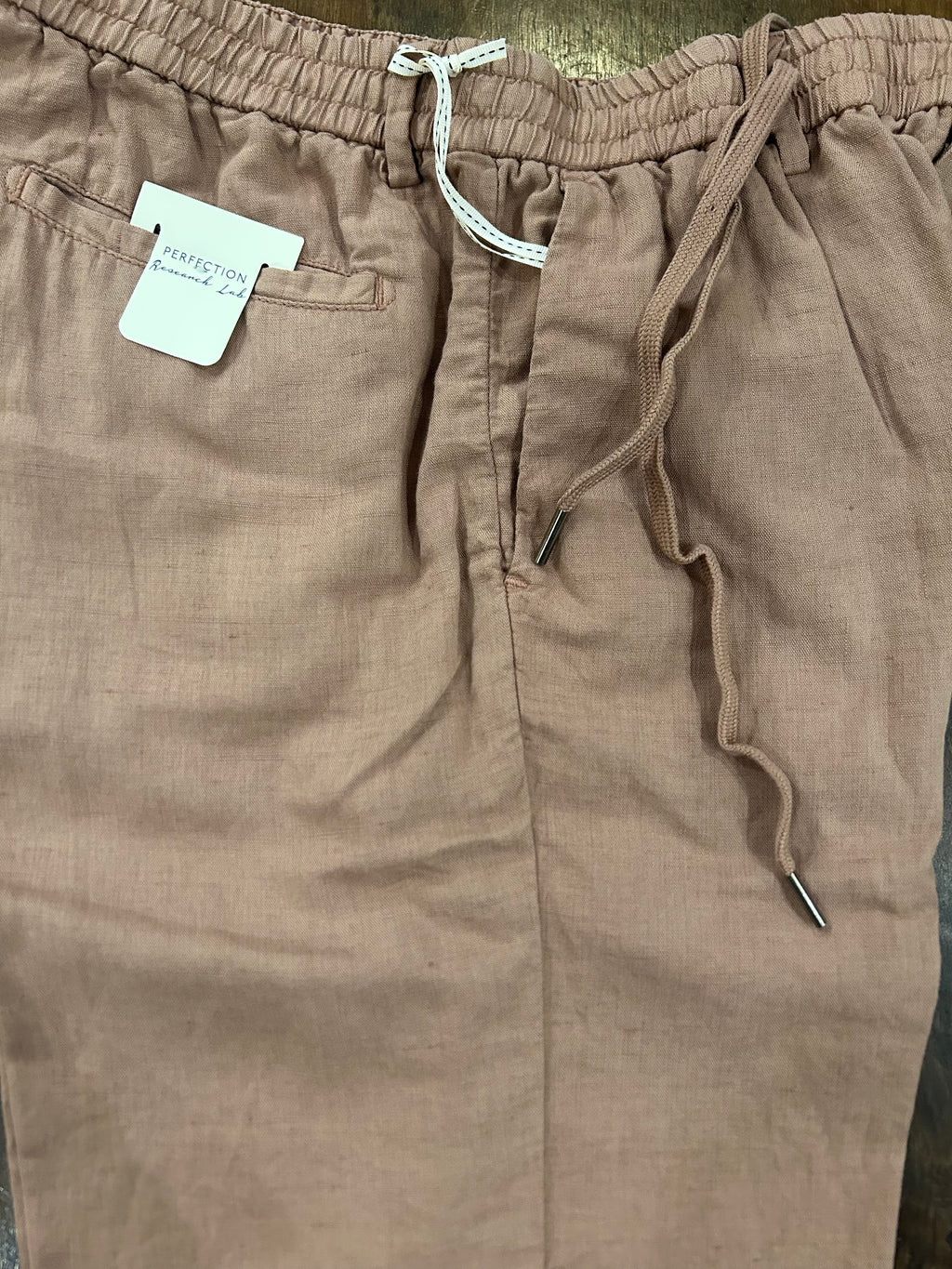 PERFECTION BERMUDA REGULAR FIT ELASTICO IN VITA COLORE BROWN 55% LINO 45% COTONE