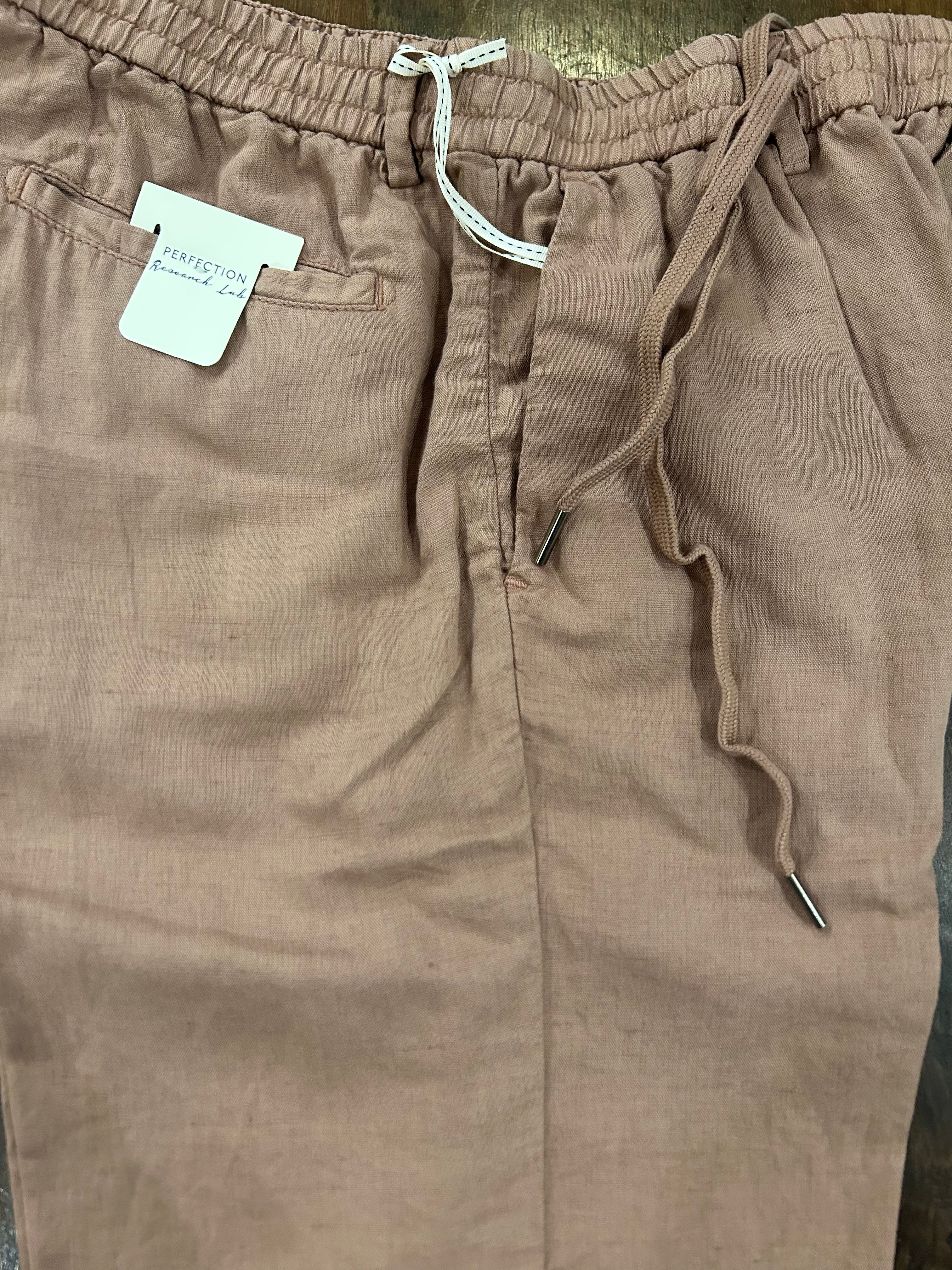 PERFECTION BERMUDA REGULAR FIT ELASTICO IN VITA COLORE BROWN 55% LINO 45% COTONE