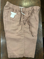 PERFECTION BERMUDA REGULAR FIT ELASTICO IN VITA COLORE BROWN 55% LINO 45% COTONE
