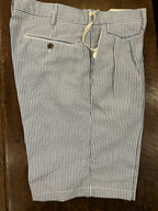 PERFECTION BERMUDA REGULAR FIT A RIGHE BIANCHE E CELESTI TESSUTO SEERSUCKER  CON DOPPIA PENCE