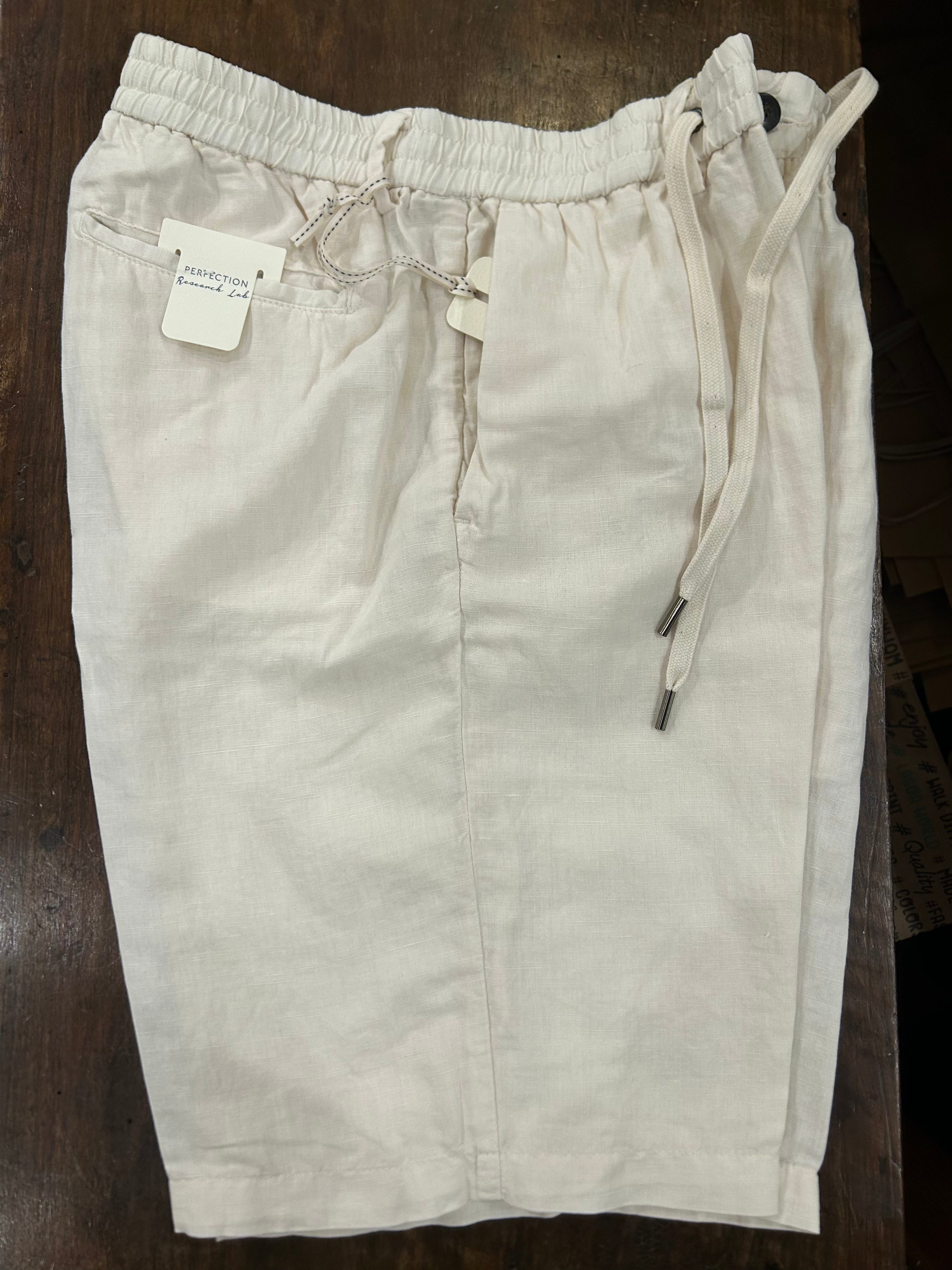 PERFECTION BERMUDA REGULAR FIT ELASTICO IN VITA COLORE BIANCO 55% LINO 45% COTONE