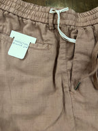 PERFECTION BERMUDA REGULAR FIT ELASTICO IN VITA COLORE BROWN 55% LINO 45% COTONE