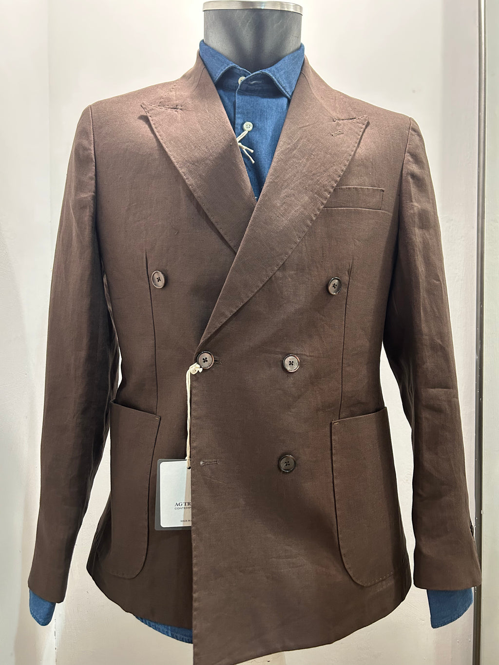 AG TREND GIACCA DOPPIOPETTO MARRONE 100% LINO 100% MADE IN ITALY G740 P616 56