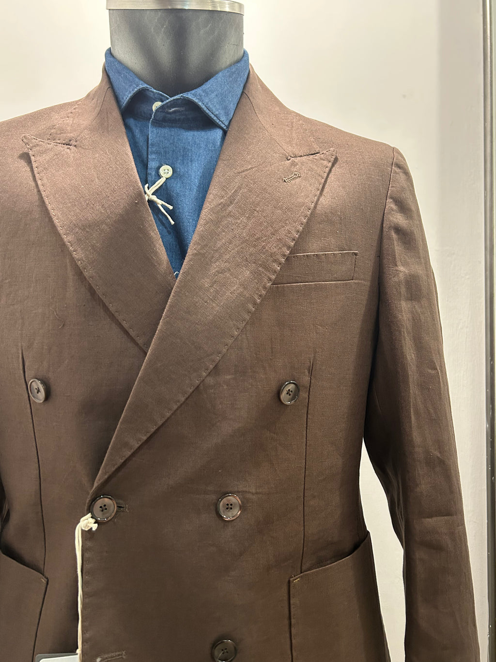 AG TREND GIACCA DOPPIOPETTO MARRONE 100% LINO 100% MADE IN ITALY G740 P616 56