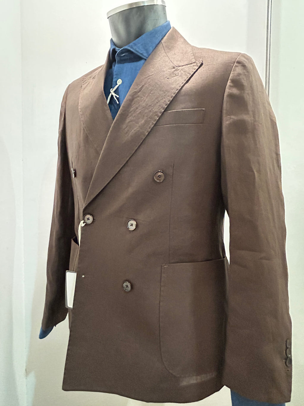 AG TREND GIACCA DOPPIOPETTO MARRONE 100% LINO 100% MADE IN ITALY G740 P616 56