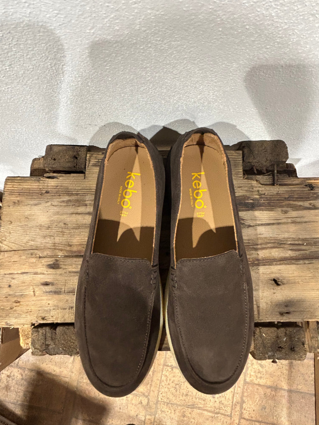 SNEAKERS SLIP ON KEBO 100% CAMOSCIO TESTA DI MORO GOMMA NATURALE