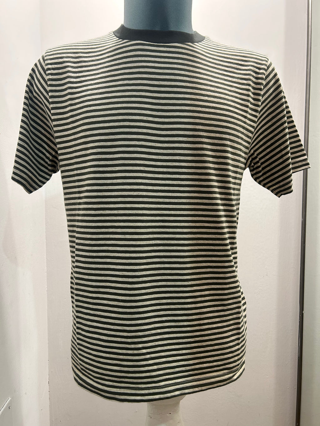 IN THE BOX T-SHIRT STRIPE VERDE MILITARE/PANNA 85% COTONE 15% LINO 100% MADE IN ITALY