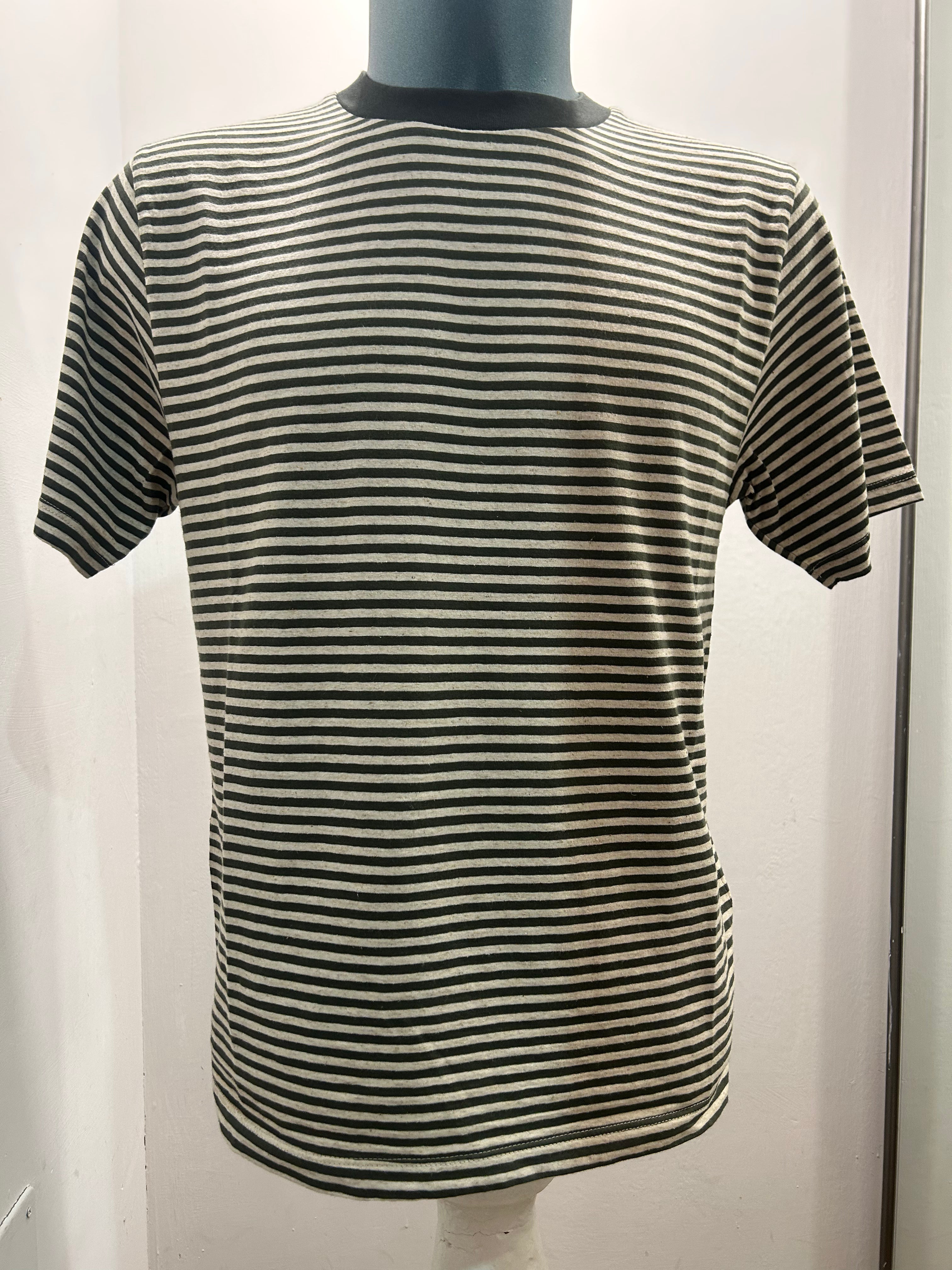 IN THE BOX T-SHIRT STRIPE VERDE MILITARE/PANNA 85% COTONE 15% LINO 100% MADE IN ITALY