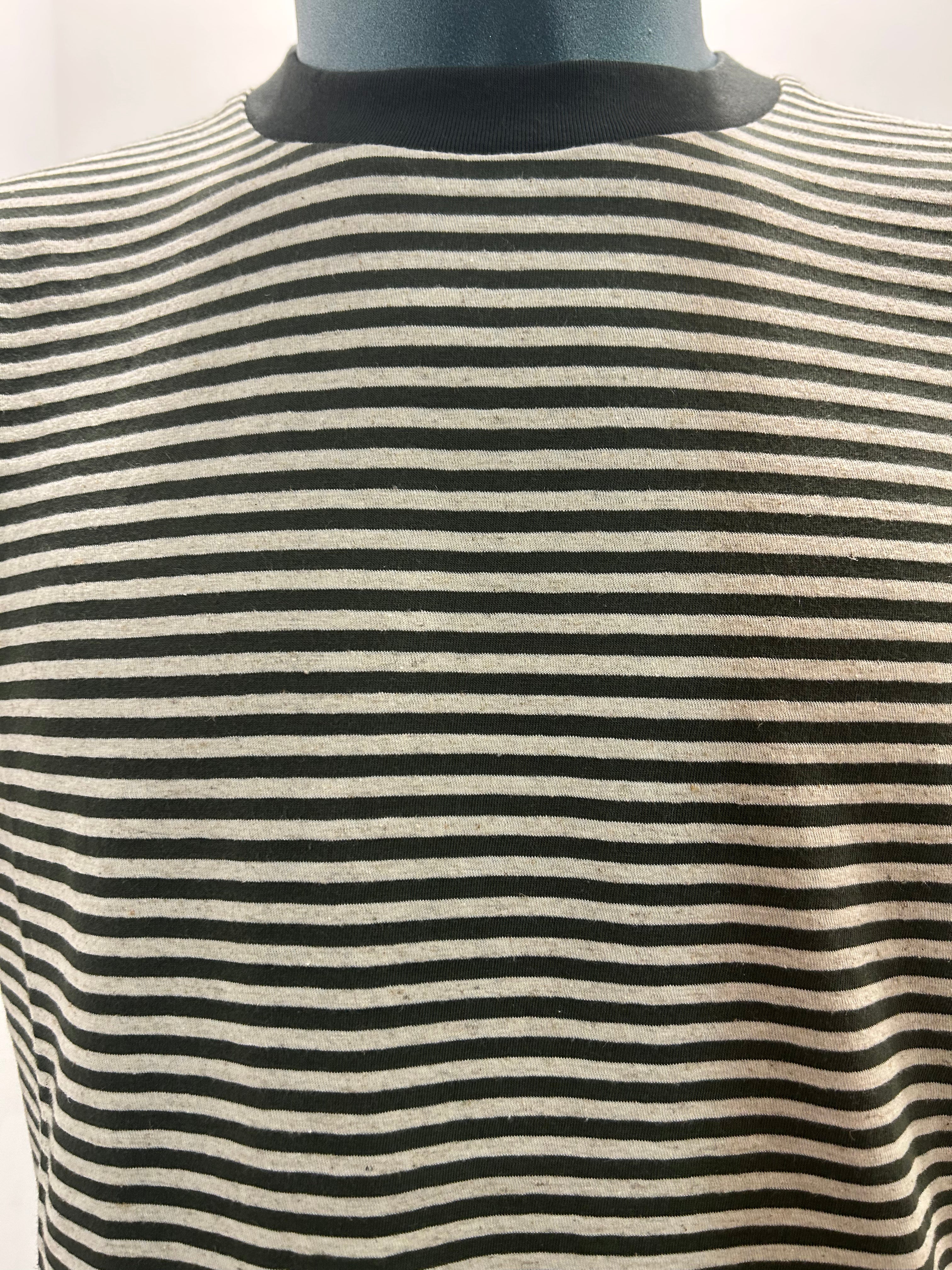 IN THE BOX T-SHIRT STRIPE VERDE MILITARE/PANNA 85% COTONE 15% LINO 100% MADE IN ITALY
