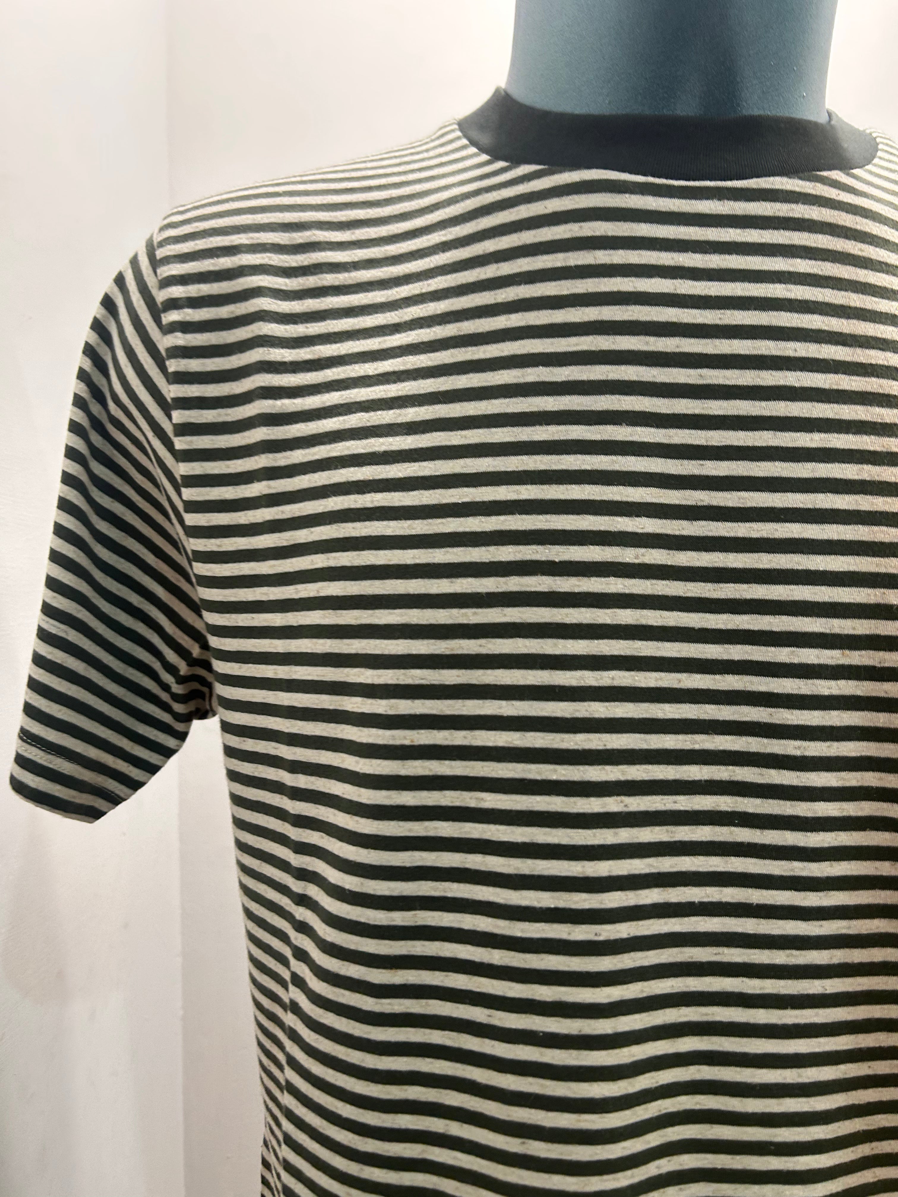 IN THE BOX T-SHIRT STRIPE VERDE MILITARE/PANNA 85% COTONE 15% LINO 100% MADE IN ITALY