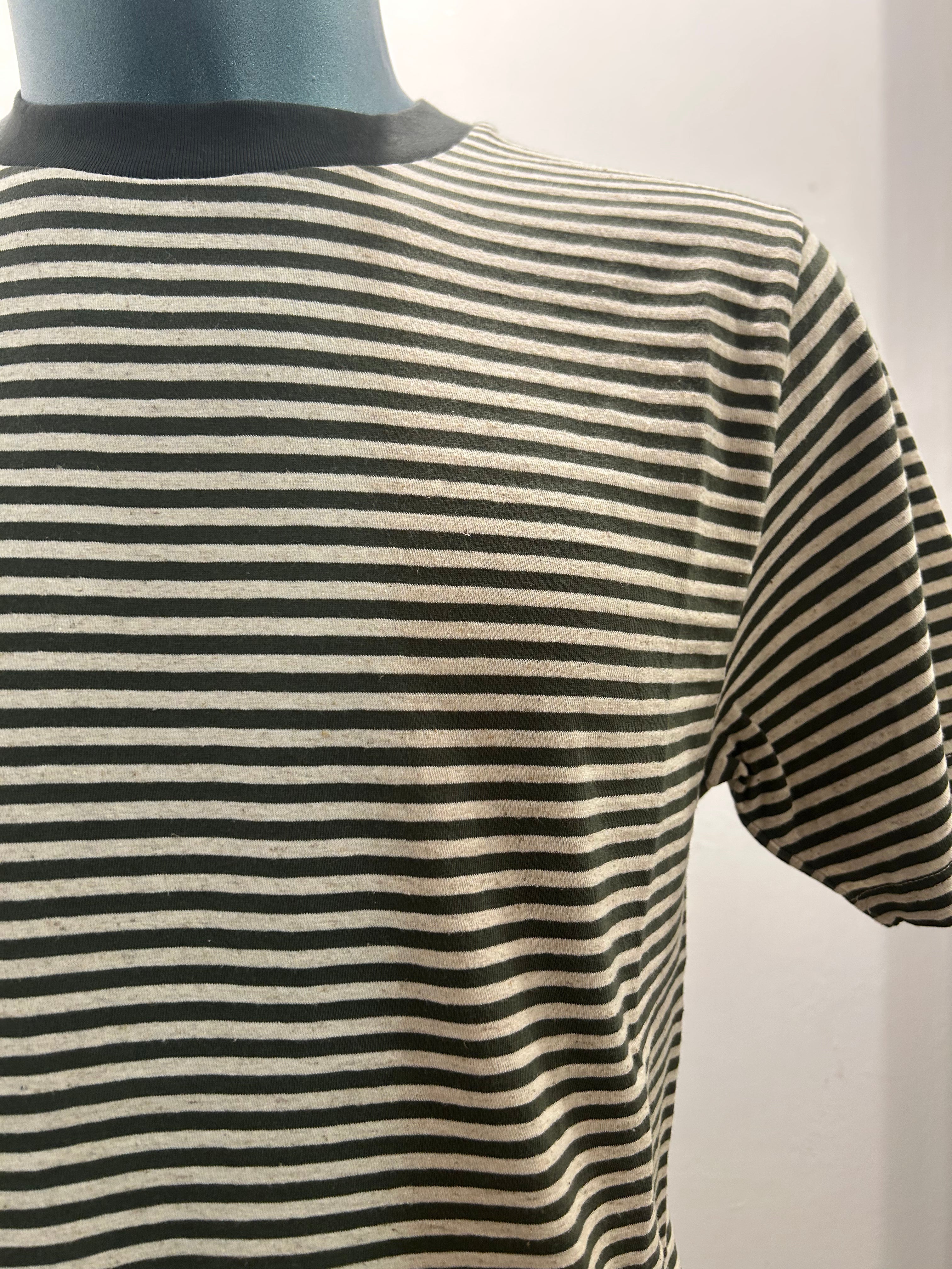 IN THE BOX T-SHIRT STRIPE VERDE MILITARE/PANNA 85% COTONE 15% LINO 100% MADE IN ITALY