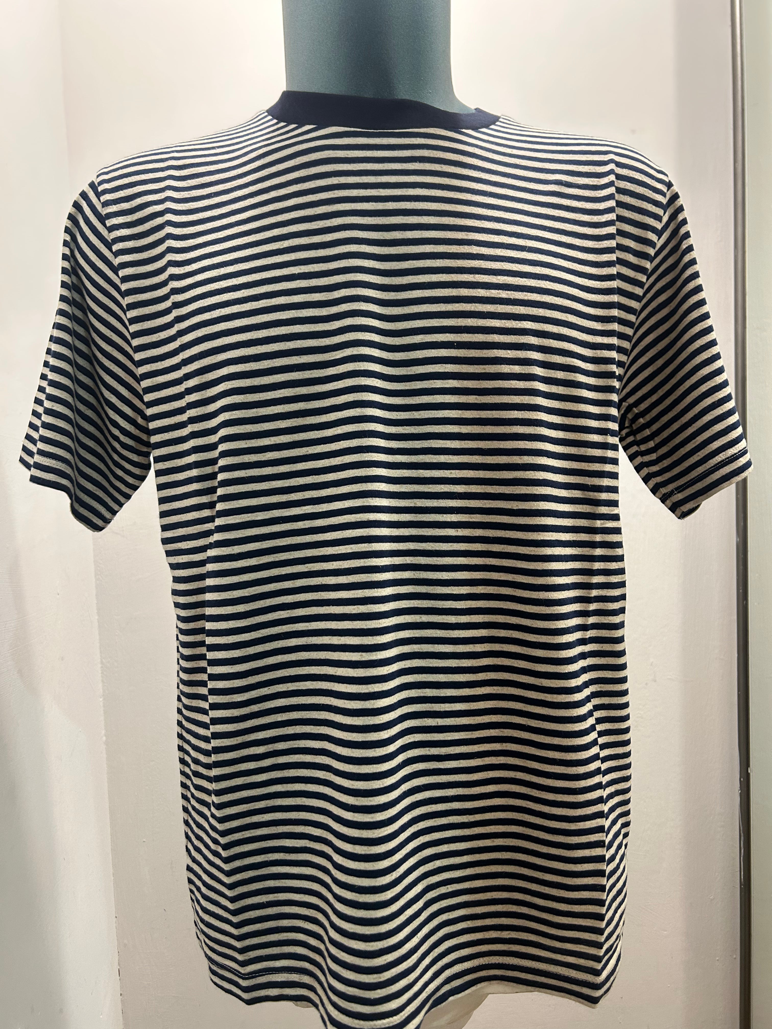 N THE BOX T-SHIRT STRIPE PANNA/BLU 85% COTONE 15% LINO 100% MADE IN ITALY