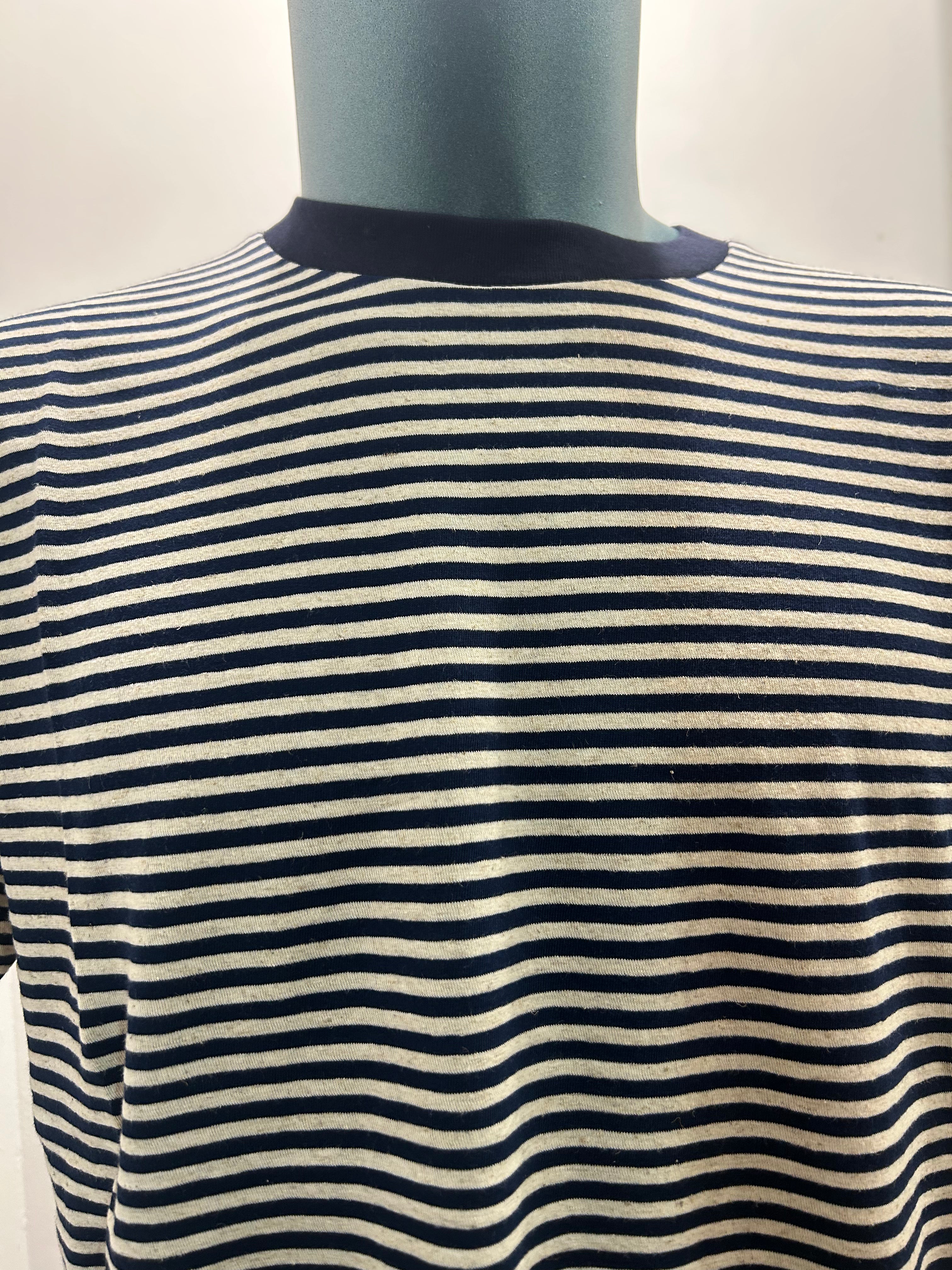 N THE BOX T-SHIRT STRIPE PANNA/BLU 85% COTONE 15% LINO 100% MADE IN ITALY