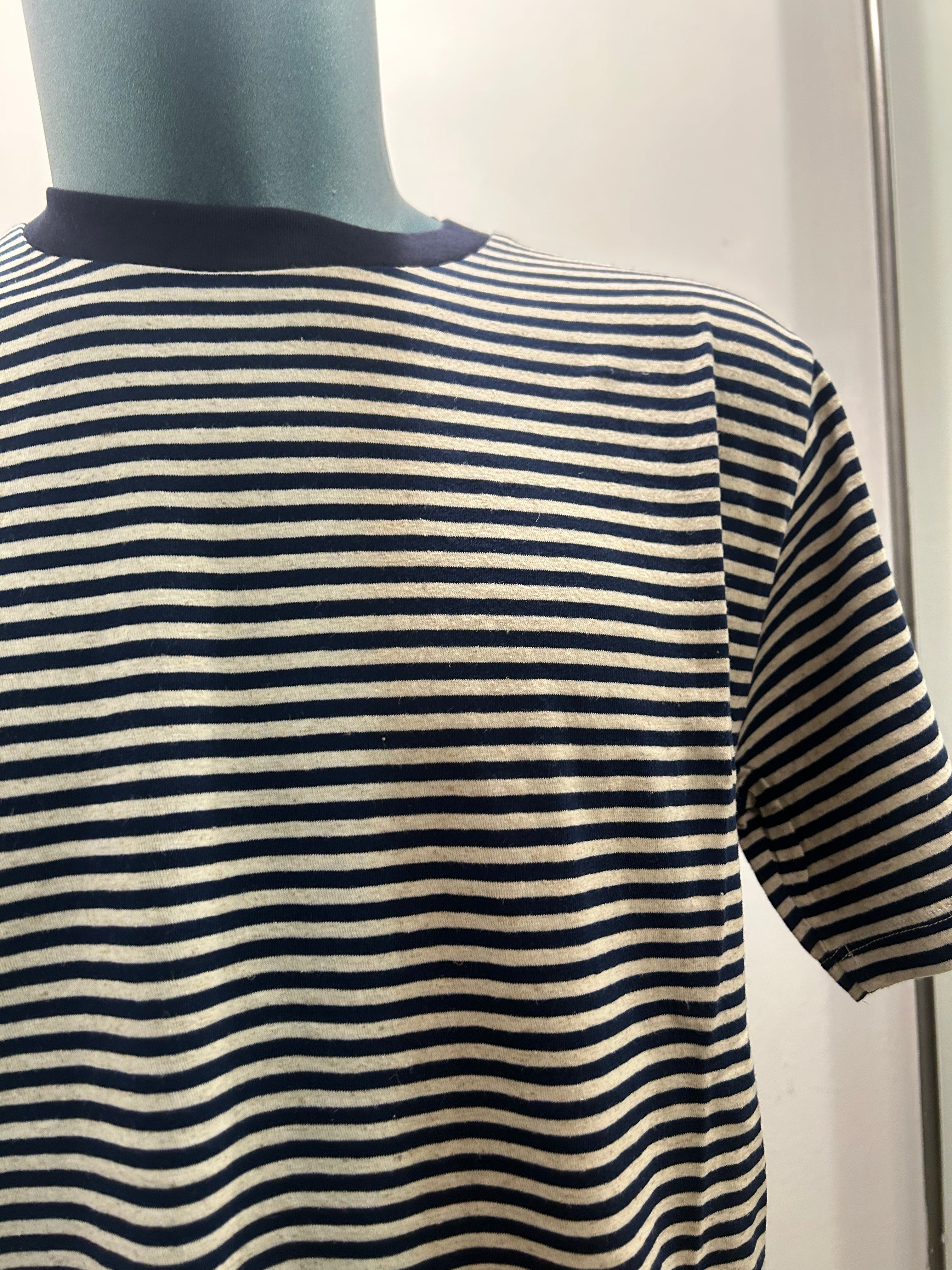 N THE BOX T-SHIRT STRIPE PANNA/BLU 85% COTONE 15% LINO 100% MADE IN ITALY