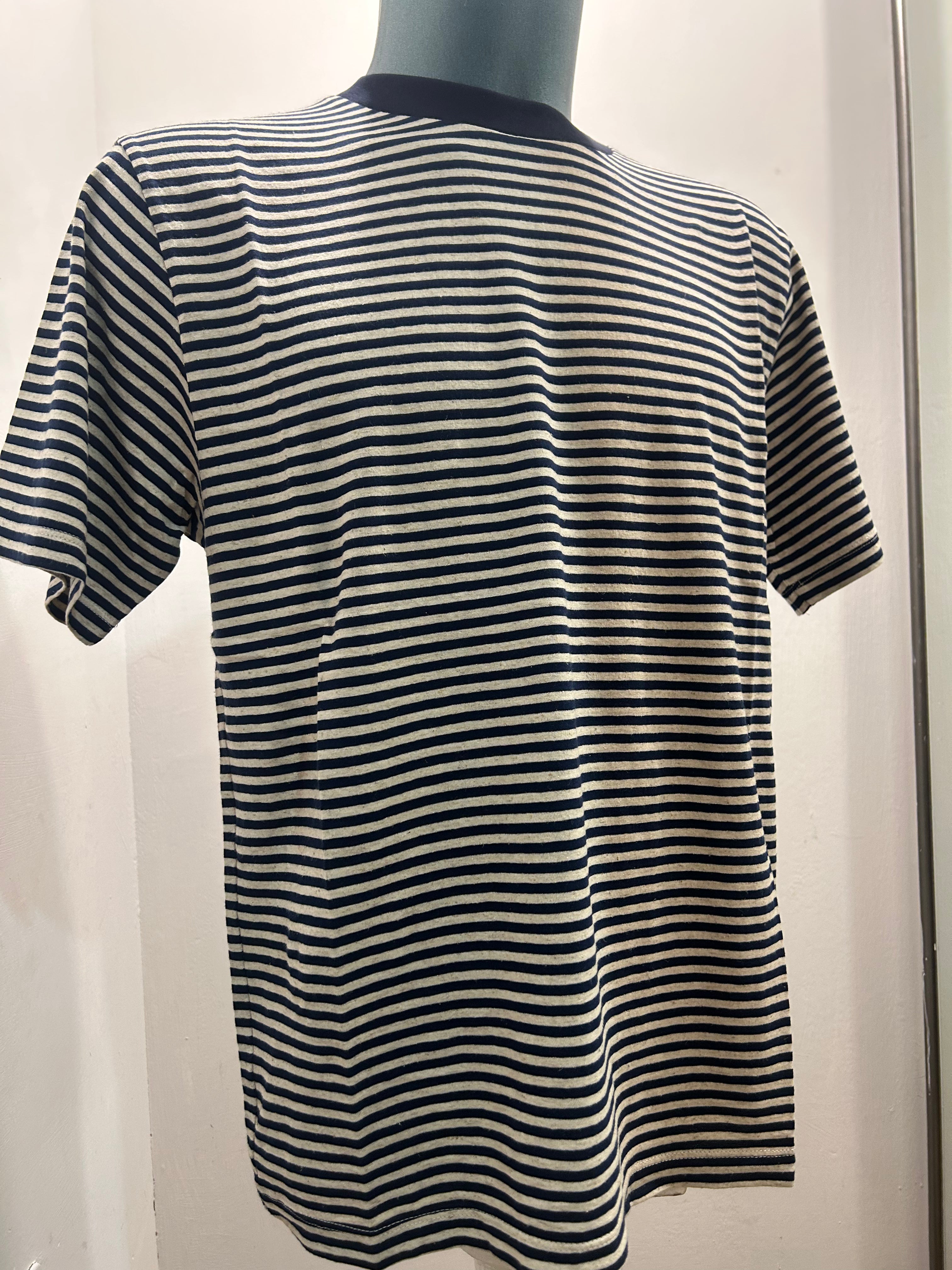 N THE BOX T-SHIRT STRIPE PANNA/BLU 85% COTONE 15% LINO 100% MADE IN ITALY