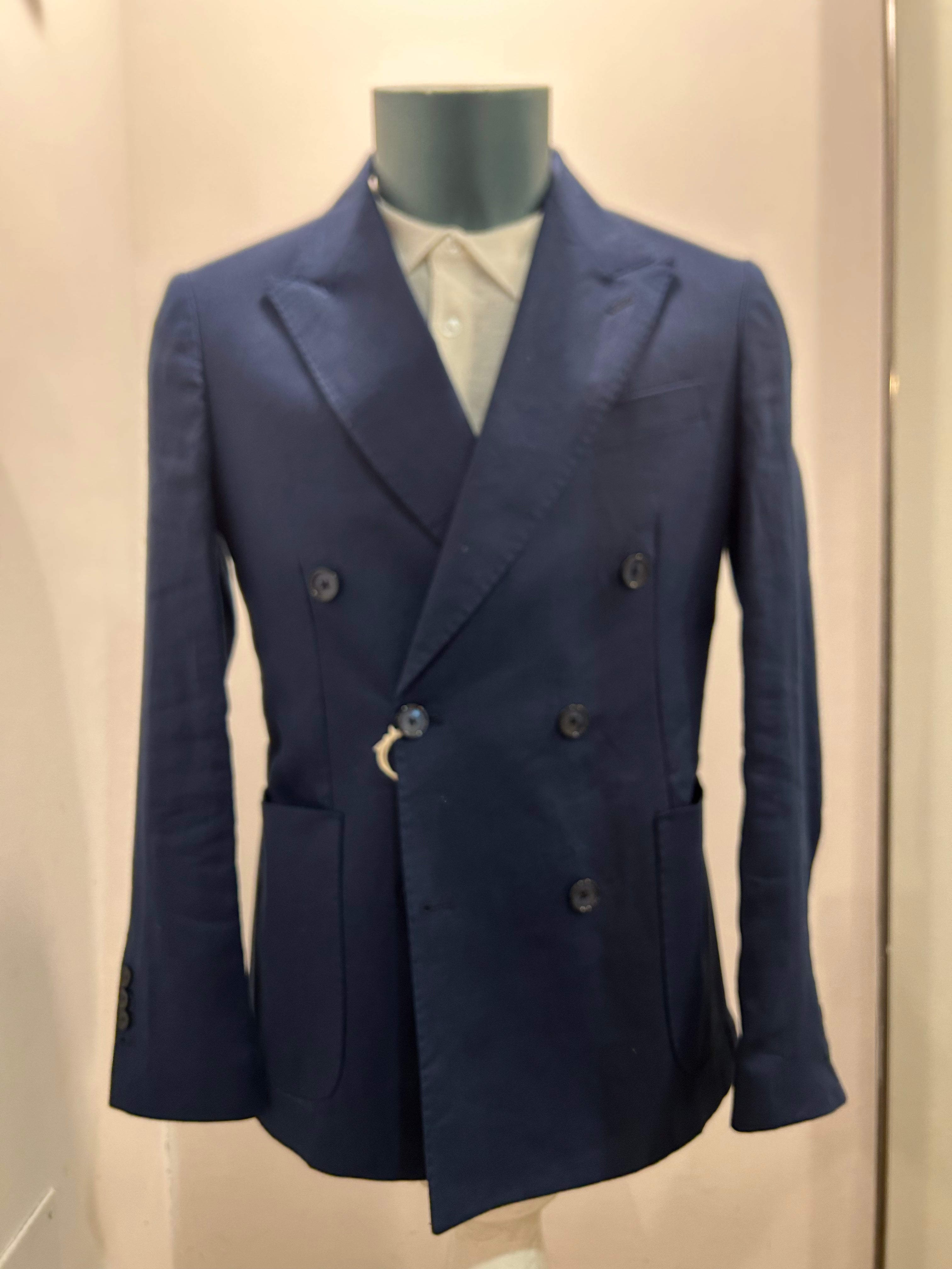 AG TREND GIACCA DOPPIOPETTO NAVY 100% LINO 100% MADE IN ITALY G740 P616 43