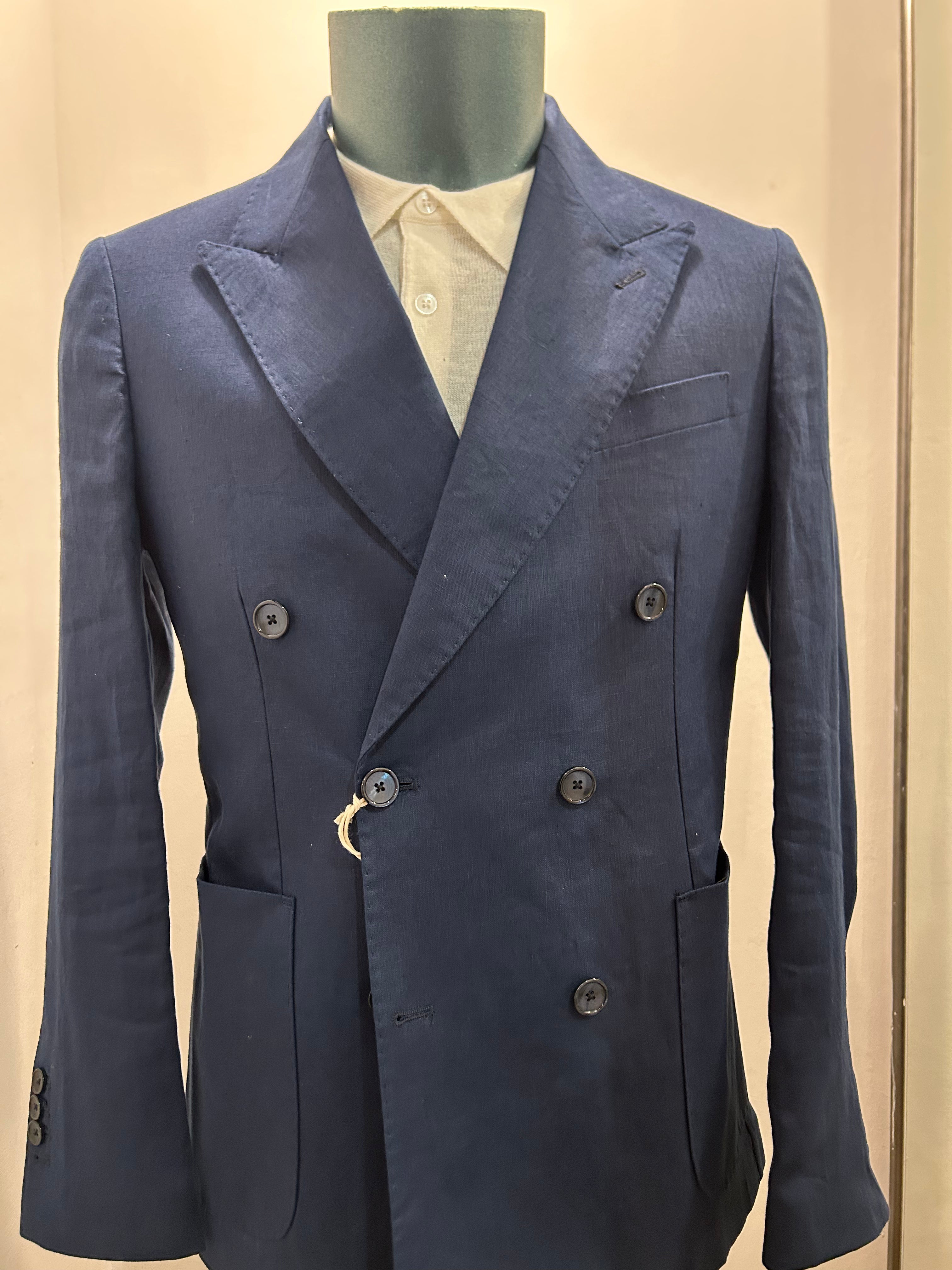 AG TREND GIACCA DOPPIOPETTO NAVY 100% LINO 100% MADE IN ITALY G740 P616 43