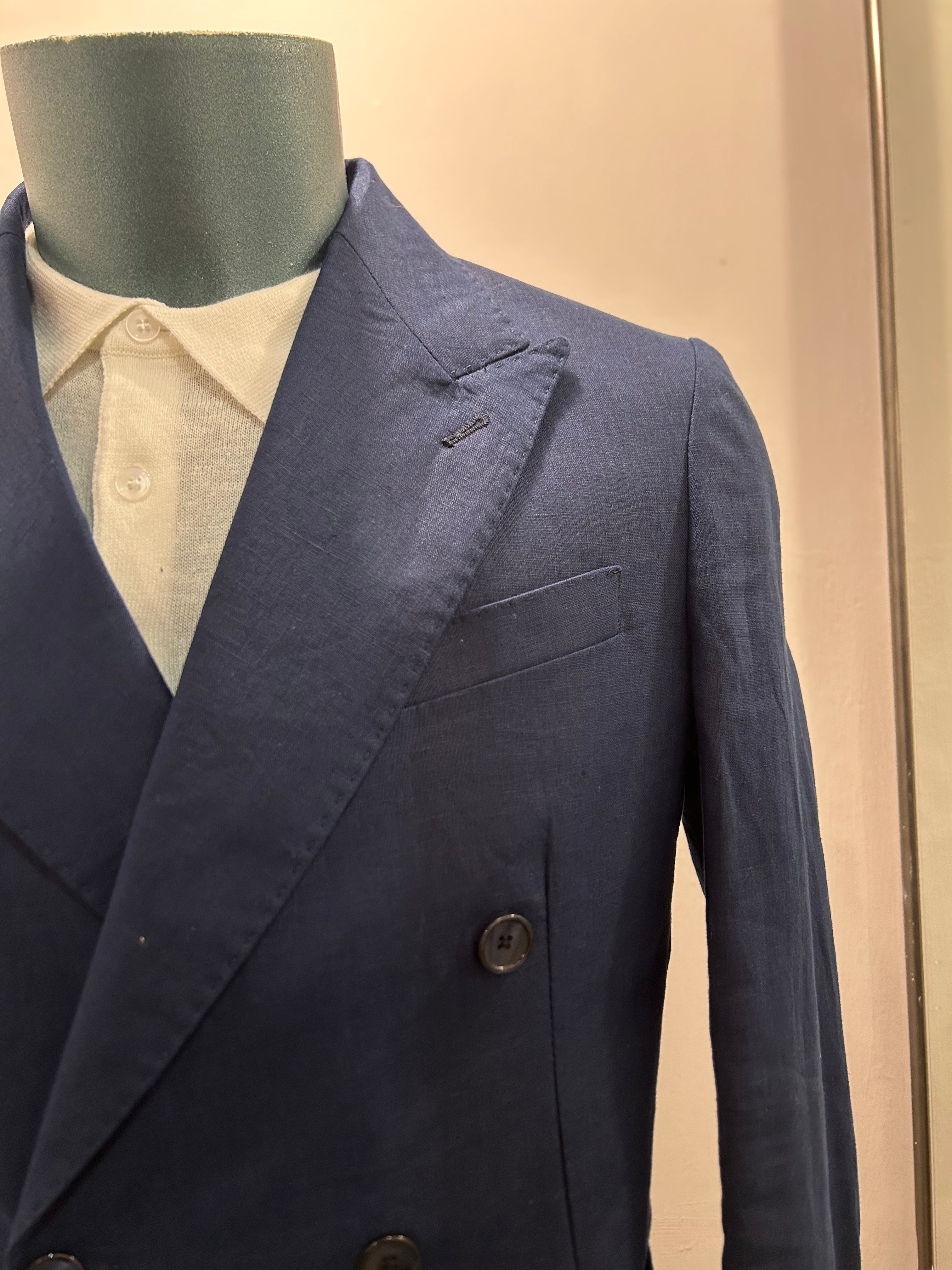 AG TREND GIACCA DOPPIOPETTO NAVY 100% LINO 100% MADE IN ITALY G740 P616 43