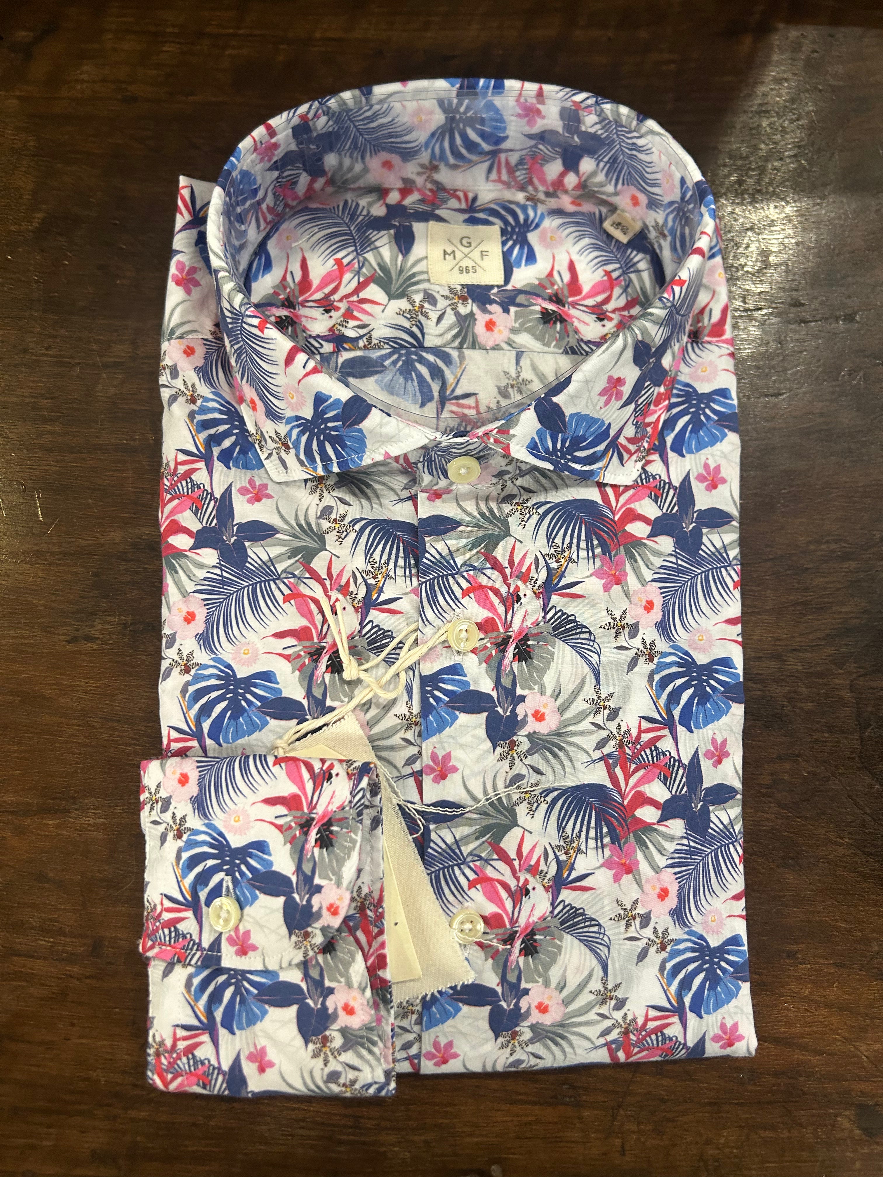 GMF CAMICIA CON COLLO FRANCESE CON GRAFICA FLOREALE 100% COTONE MADE IN ITALY