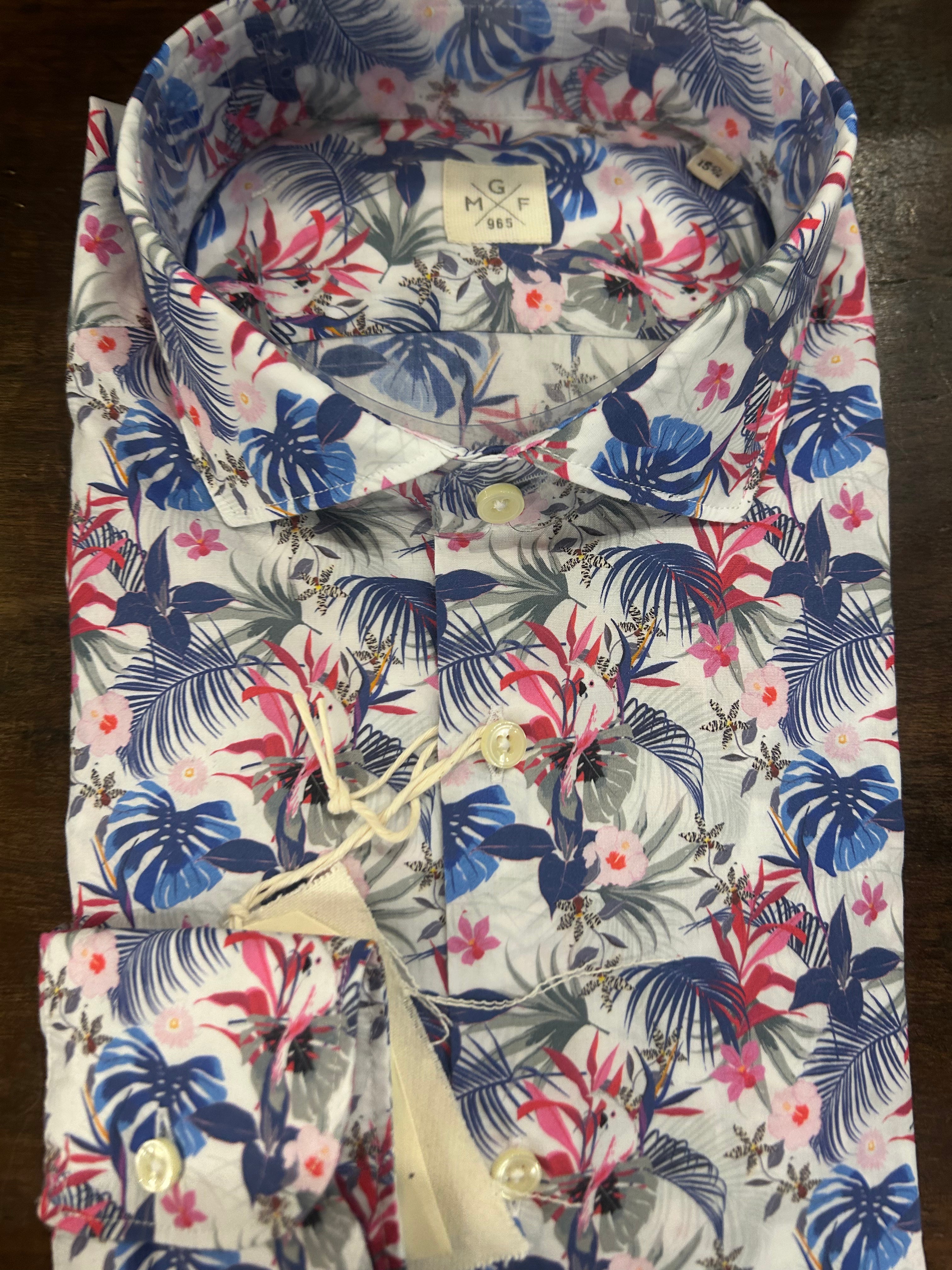 GMF CAMICIA CON COLLO FRANCESE CON GRAFICA FLOREALE 100% COTONE MADE IN ITALY