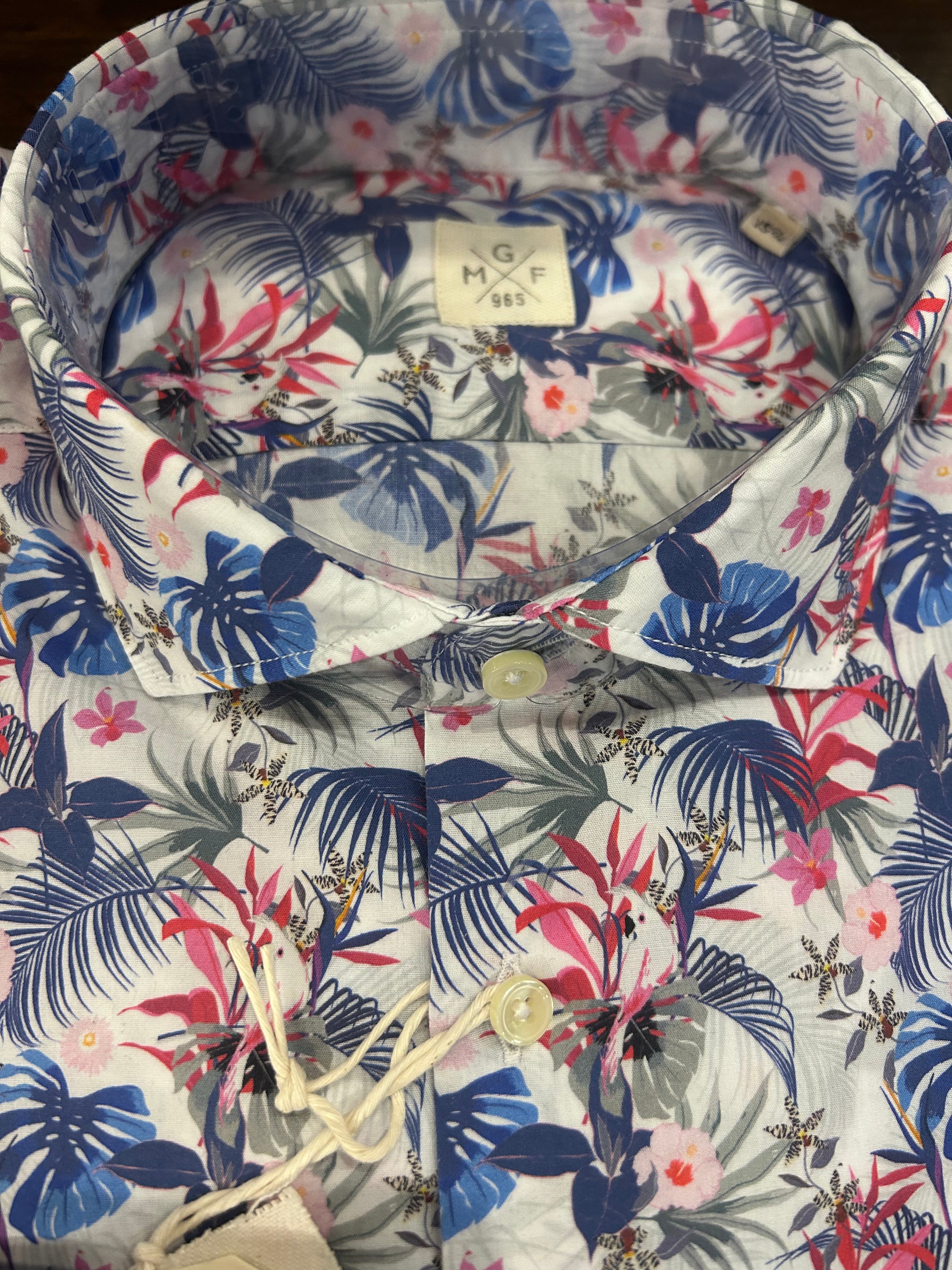 GMF CAMICIA CON COLLO FRANCESE CON GRAFICA FLOREALE 100% COTONE MADE IN ITALY