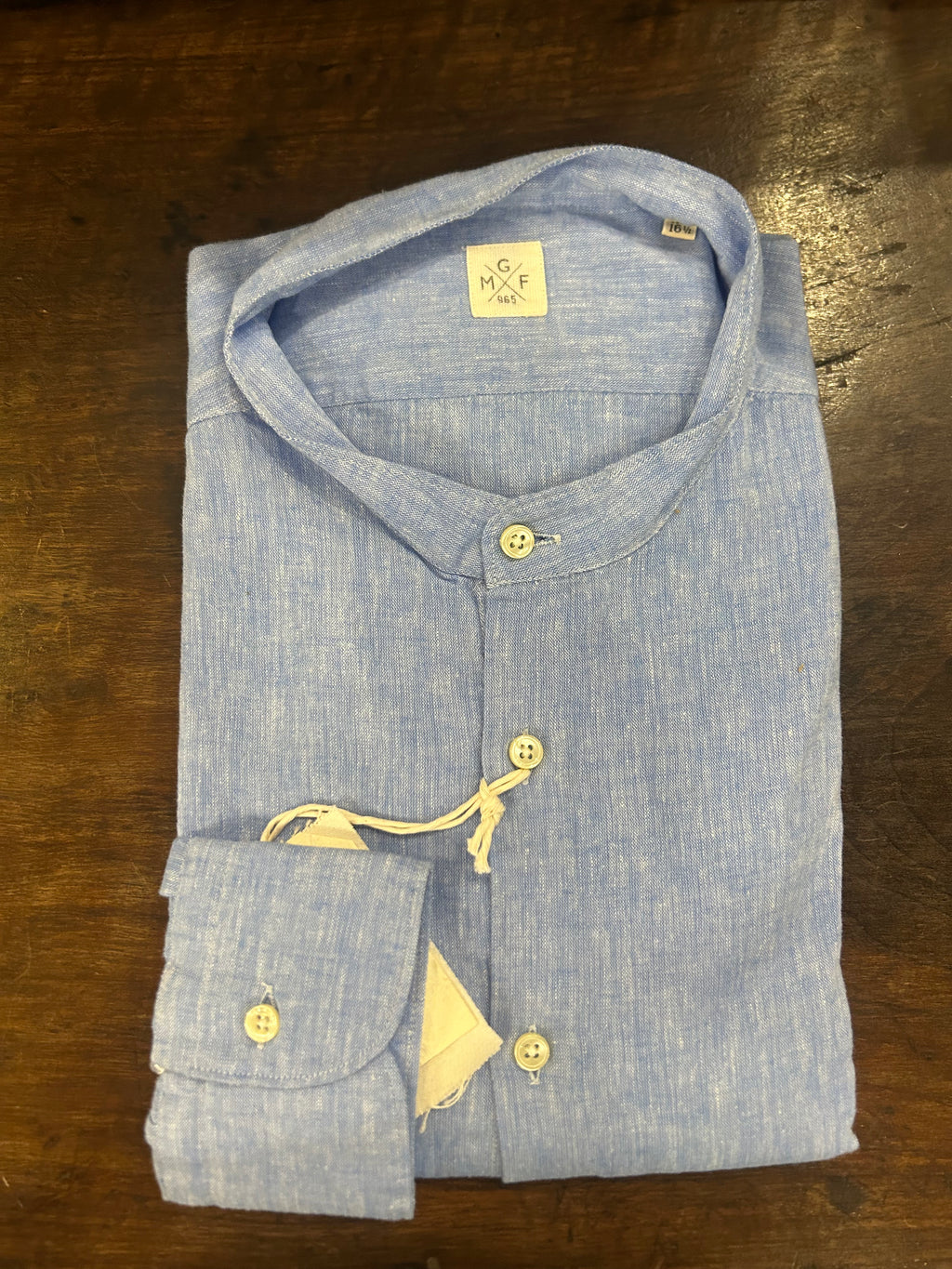 GMF CAMICIA CON COLLO ALLA COREANA COLORE CELESTE 100% LINO MADE IN ITALY