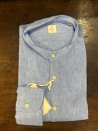 GMF CAMICIA CON COLLO ALLA COREANA COLORE CELESTE 100% LINO MADE IN ITALY