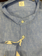 GMF CAMICIA CON COLLO ALLA COREANA COLORE CELESTE 100% LINO MADE IN ITALY