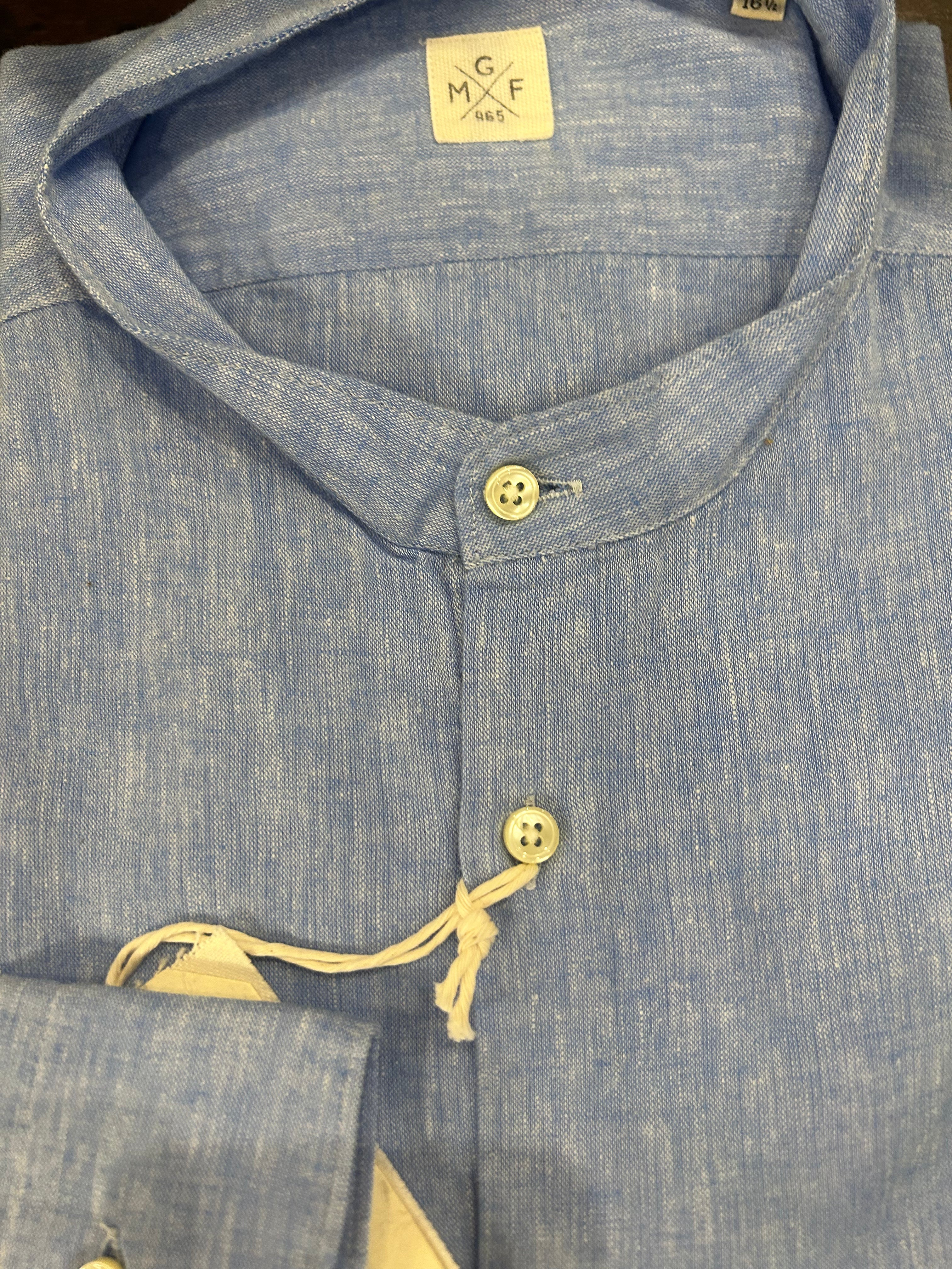 GMF CAMICIA CON COLLO ALLA COREANA COLORE CELESTE 100% LINO MADE IN ITALY