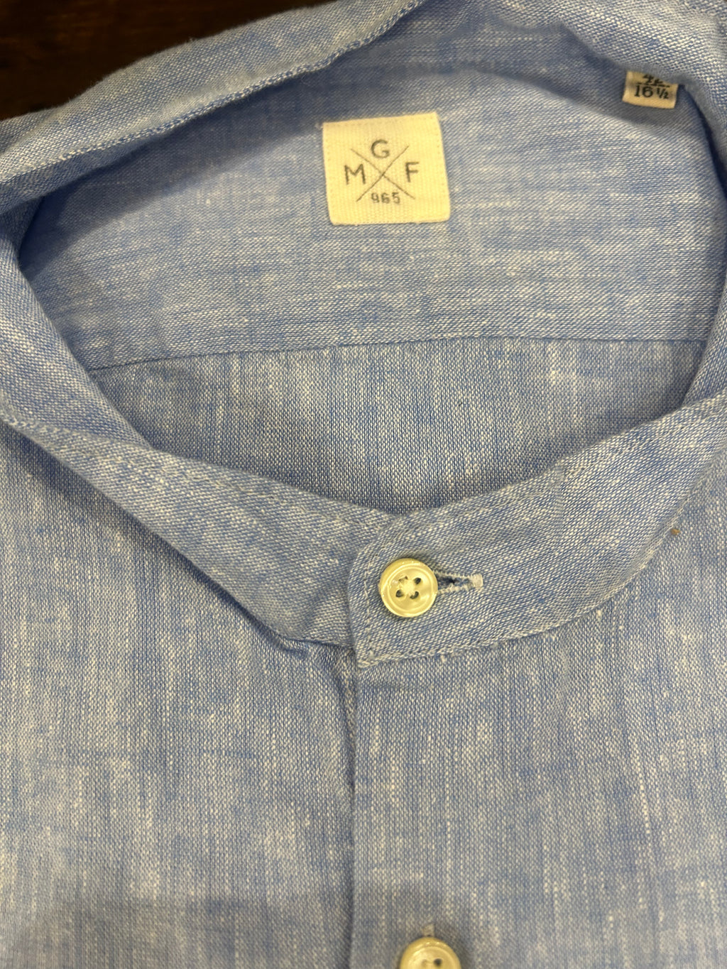 GMF CAMICIA CON COLLO ALLA COREANA COLORE CELESTE 100% LINO MADE IN ITALY