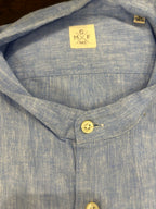 GMF CAMICIA CON COLLO ALLA COREANA COLORE CELESTE 100% LINO MADE IN ITALY