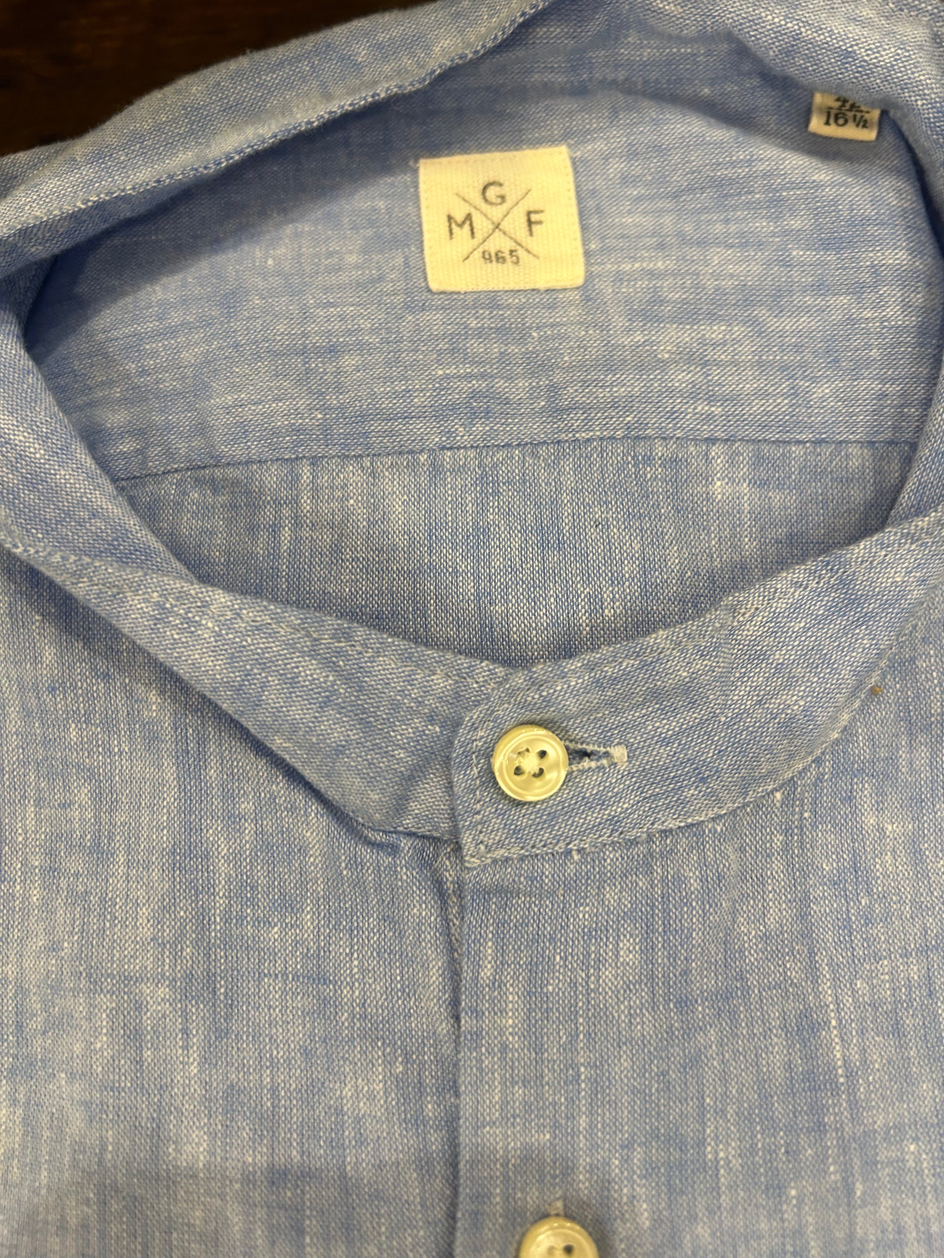 GMF CAMICIA CON COLLO ALLA COREANA COLORE CELESTE 100% LINO MADE IN ITALY