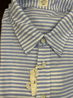 GMF CAMICIA/POLO IN PIQUET 4 BOTTONI VESTIBILITA’ COMODA RIGHE BIANCHE E CELESTI MADE IN ITALY