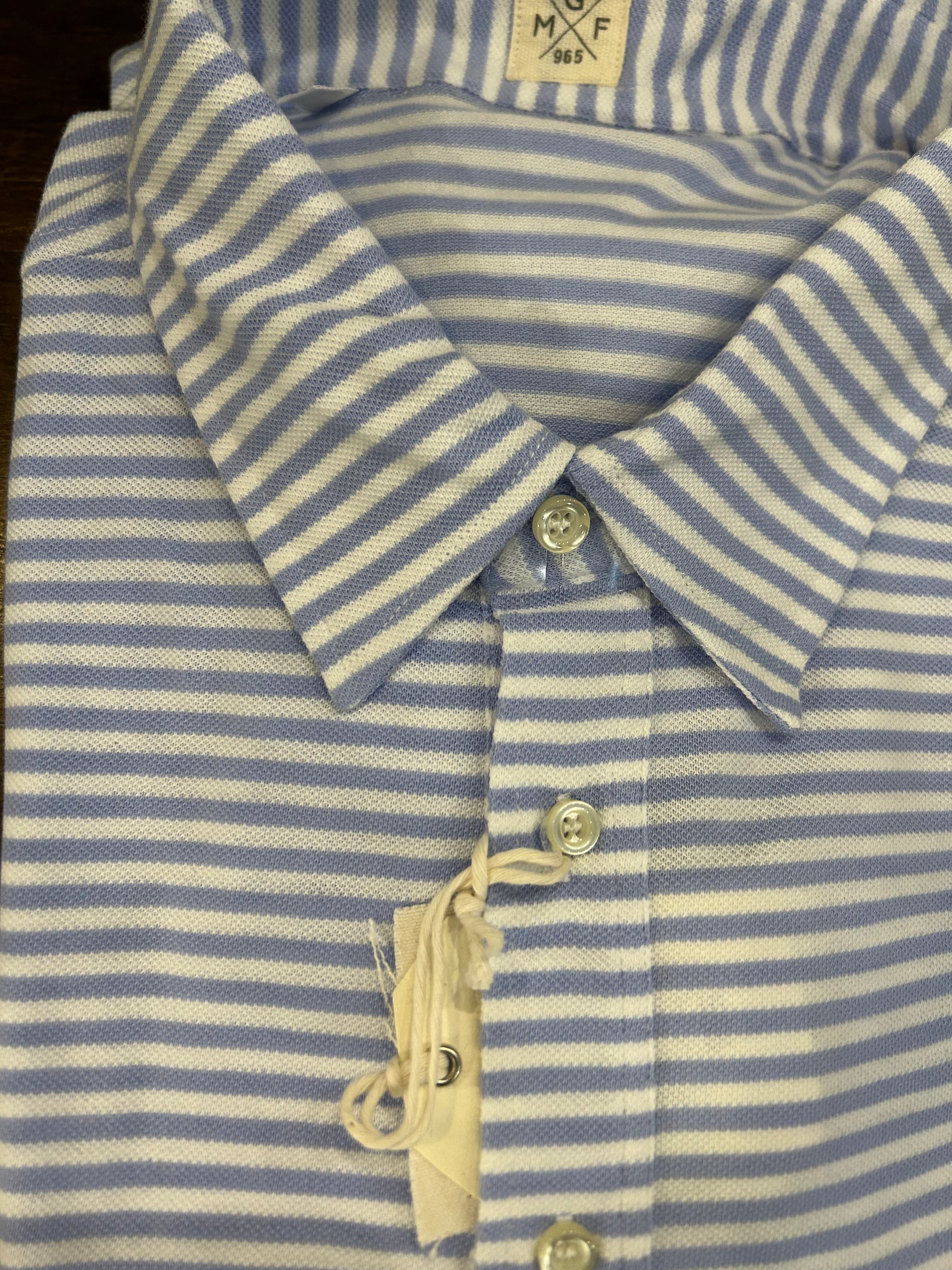 GMF CAMICIA/POLO IN PIQUET 4 BOTTONI VESTIBILITA’ COMODA RIGHE BIANCHE E CELESTI MADE IN ITALY