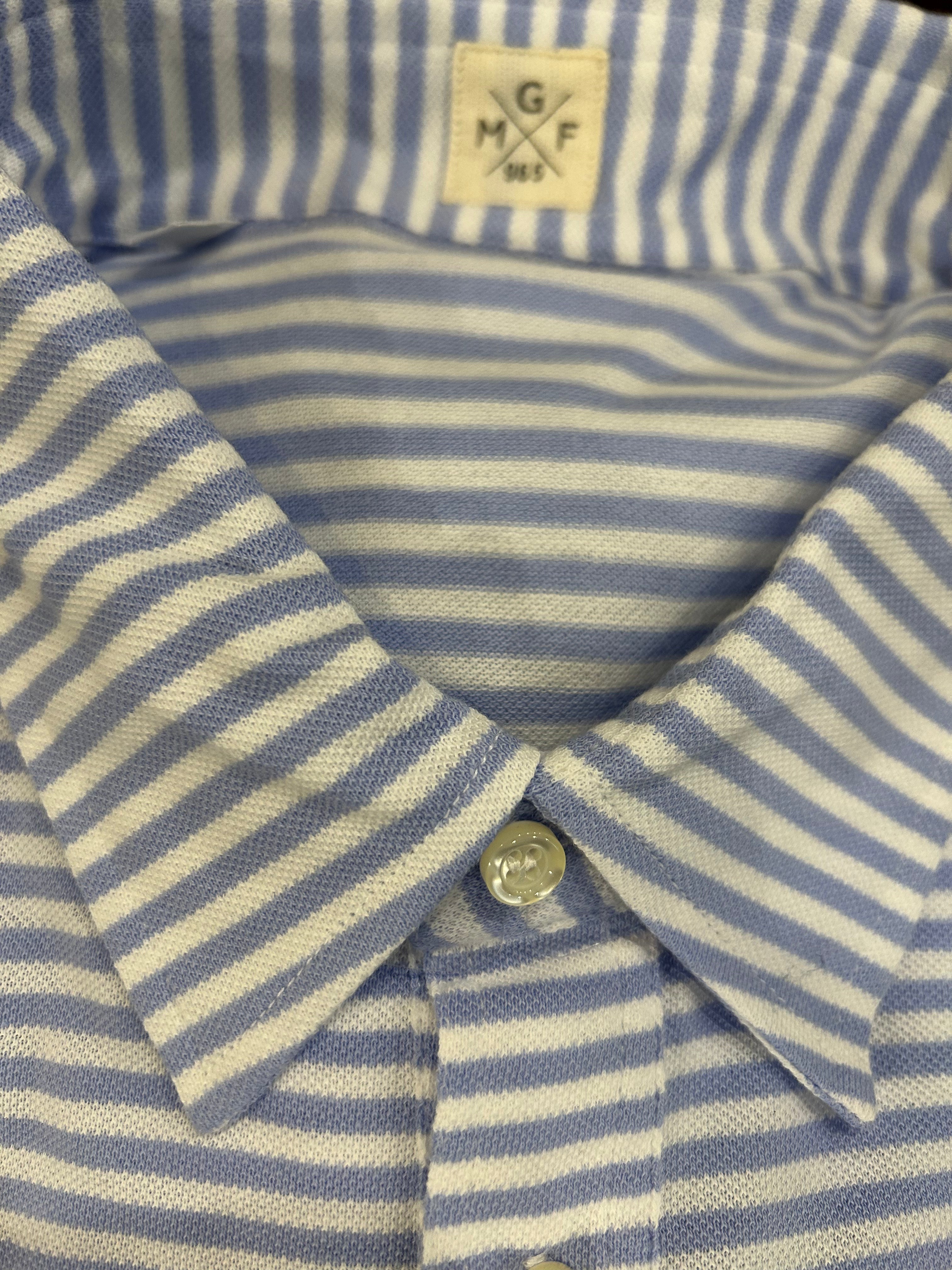 GMF CAMICIA/POLO IN PIQUET 4 BOTTONI VESTIBILITA’ COMODA RIGHE BIANCHE E CELESTI MADE IN ITALY