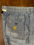 IN THE BOX BERMUDA IN CHAMBRAY SCURO CON COULISSE IN VITA 100% MADE IN ITALY CON TASCHE LATERALI E TASCA DIETRO CON RICAMO