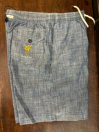 IN THE BOX BERMUDA IN CHAMBRAY SCURO CON COULISSE IN VITA 100% MADE IN ITALY CON TASCHE LATERALI E TASCA DIETRO CON RICAMO
