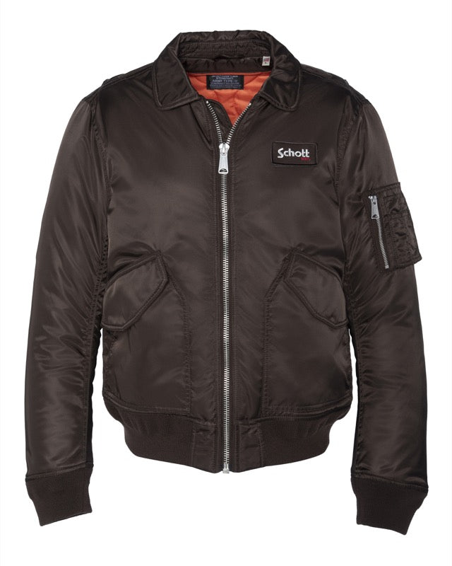 SCHOTT BOMBER COLORE DARK BROWN 100% RECYCLED NYLON