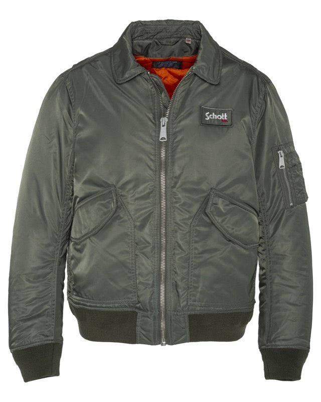 SCHOTT BOMBER COLORE SAGE KHAKI 100% RECYCLED NYLON